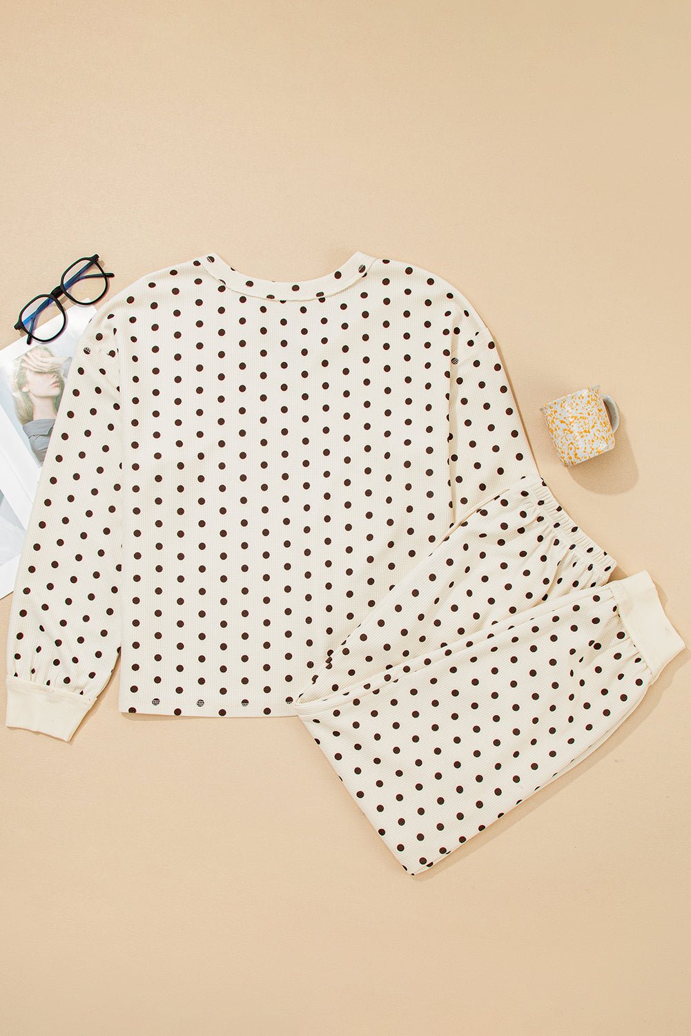 Polka Dot Waffle Knit Top and Pants Lounge Set - Rooted & Reckless Co.