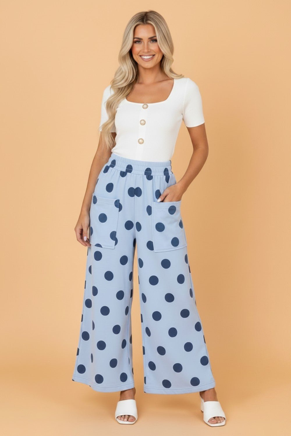 Polka Dot Wide Leg Elastic Waist Pants - Rooted & Reckless Co.