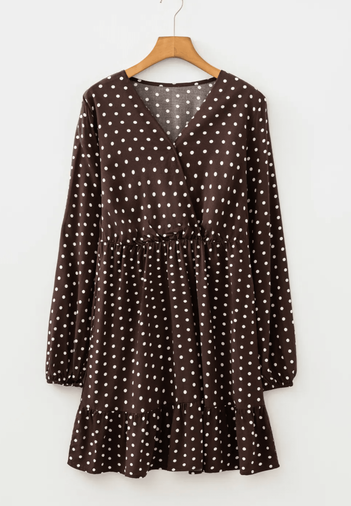 Polka Dot Wrap V-Neck Ruffle Mini Dress - Rooted & Reckless Co.