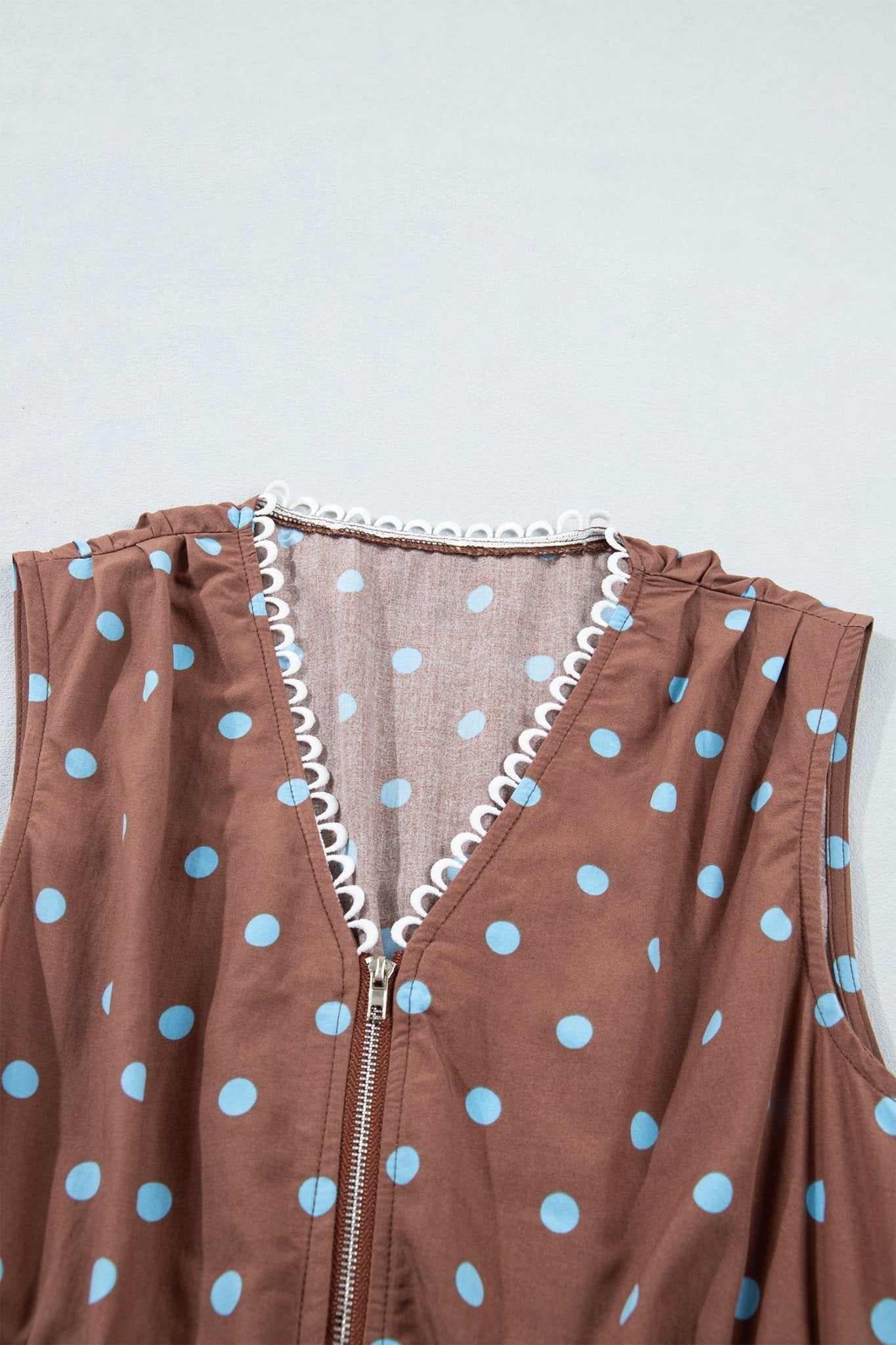 Polka Dot Zip Up V-Neck Sleeveless Dress - Rooted & Reckless Co.