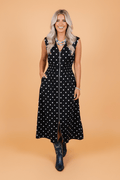 Polka Dot Zip Up V-Neck Sleeveless Dress - Rooted & Reckless Co.
