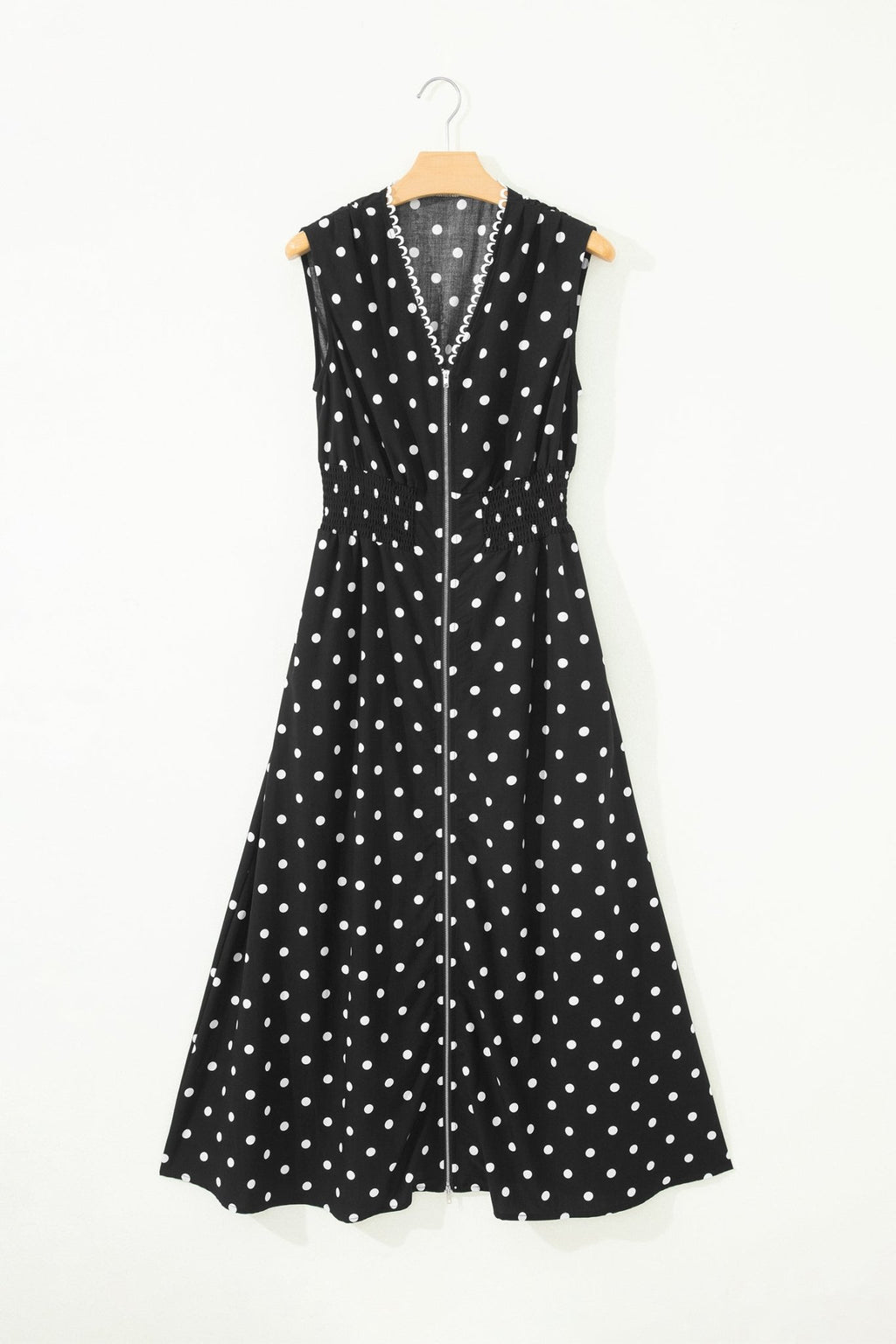 Polka Dot Zip Up V-Neck Sleeveless Dress - Rooted & Reckless Co.