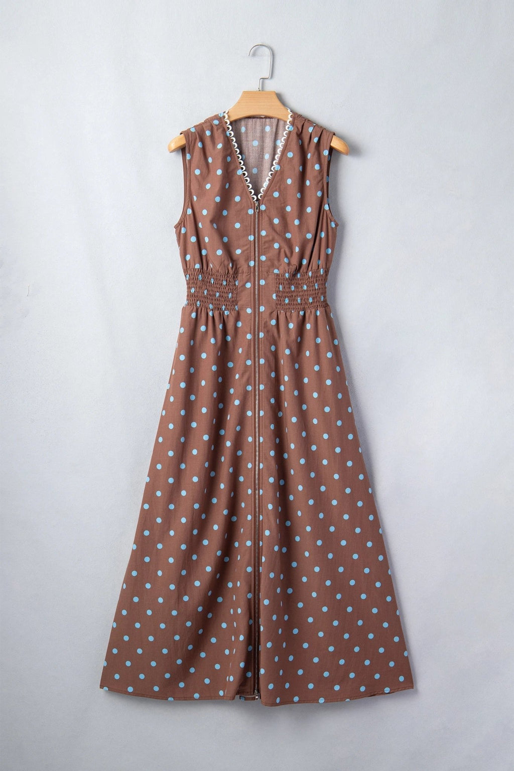 Polka Dot Zip Up V-Neck Sleeveless Dress - Rooted & Reckless Co.