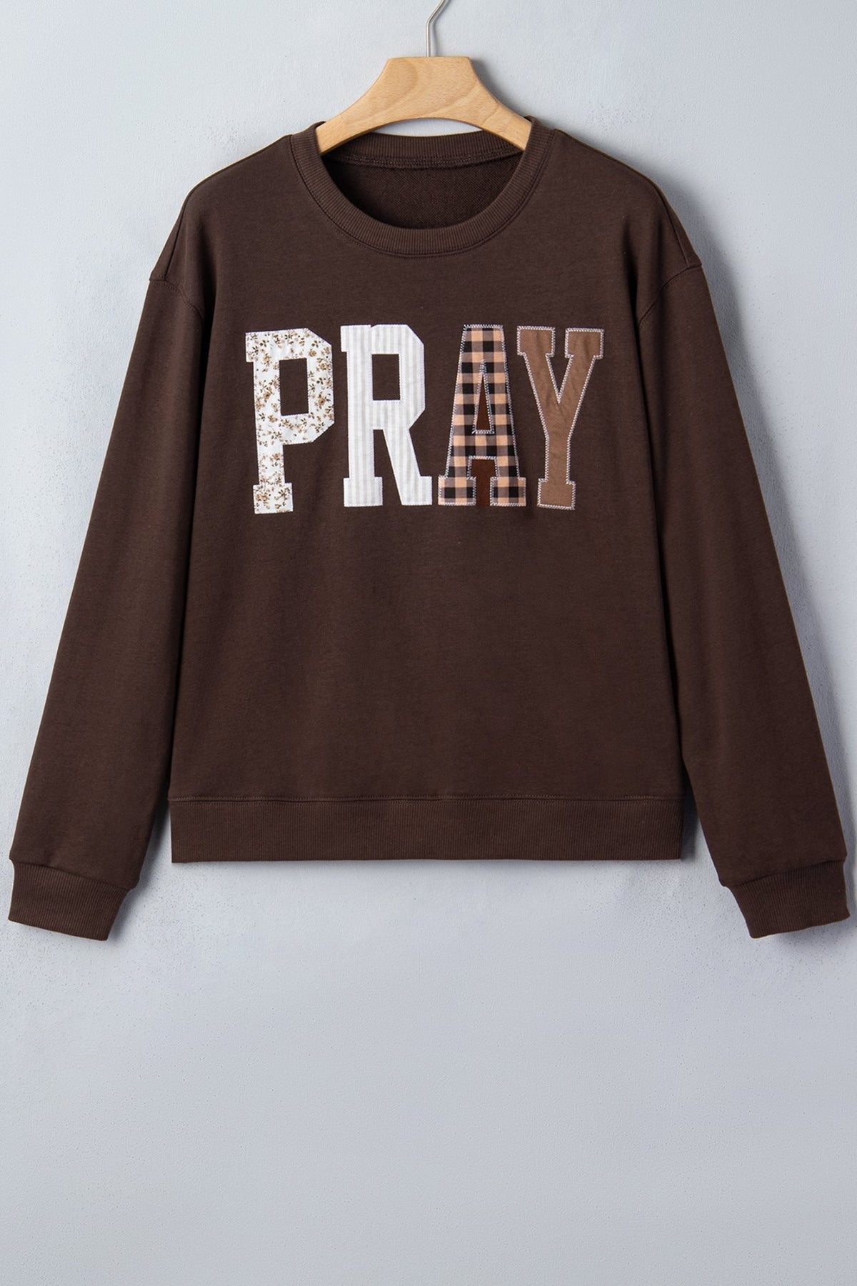 Pray Floral Stripe Gingham Embroidered Patch Sweatshirt - Rooted & Reckless Co.