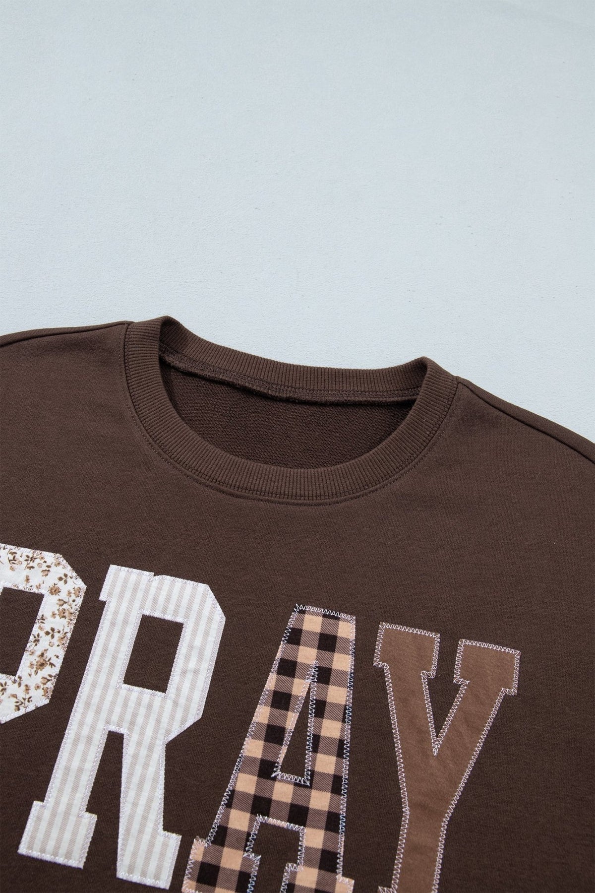 Pray Floral Stripe Gingham Embroidered Patch Sweatshirt - Rooted & Reckless Co.
