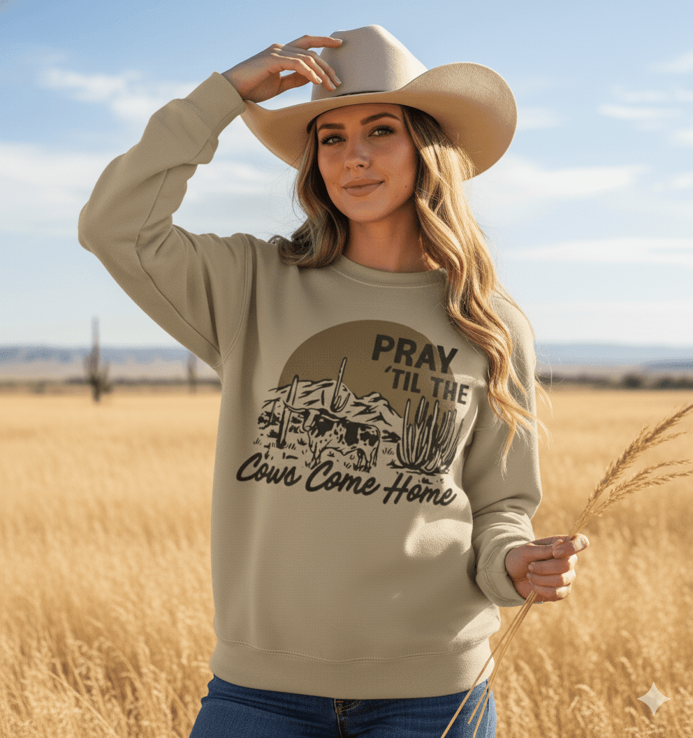 Pray Til The Cows Come Home Graphic Sweatshirt - Rooted & Reckless Co.