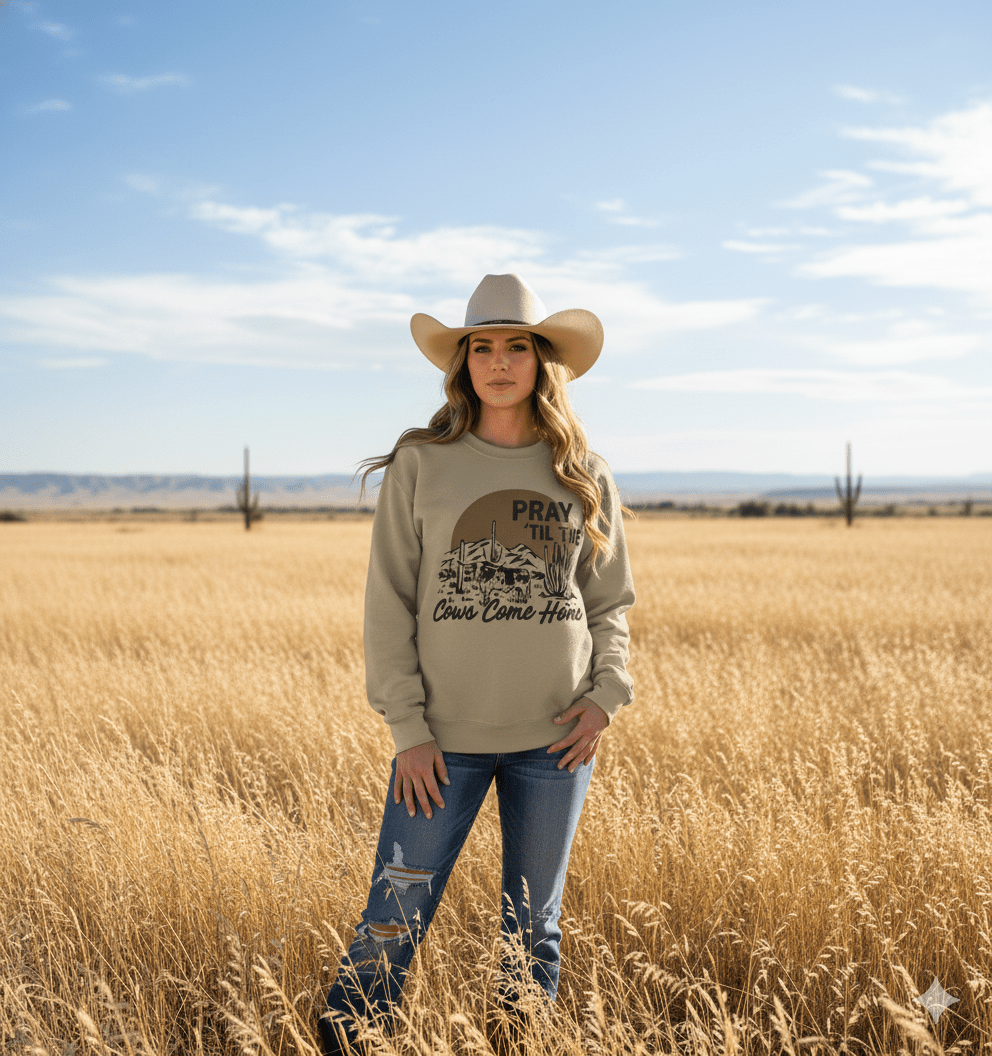 Pray Til The Cows Come Home Graphic Sweatshirt - Rooted & Reckless Co.