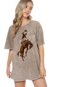 PUFF' Cowboy Western Graphic S/S Washed Boyfriend Tee - Rooted & Reckless Co.