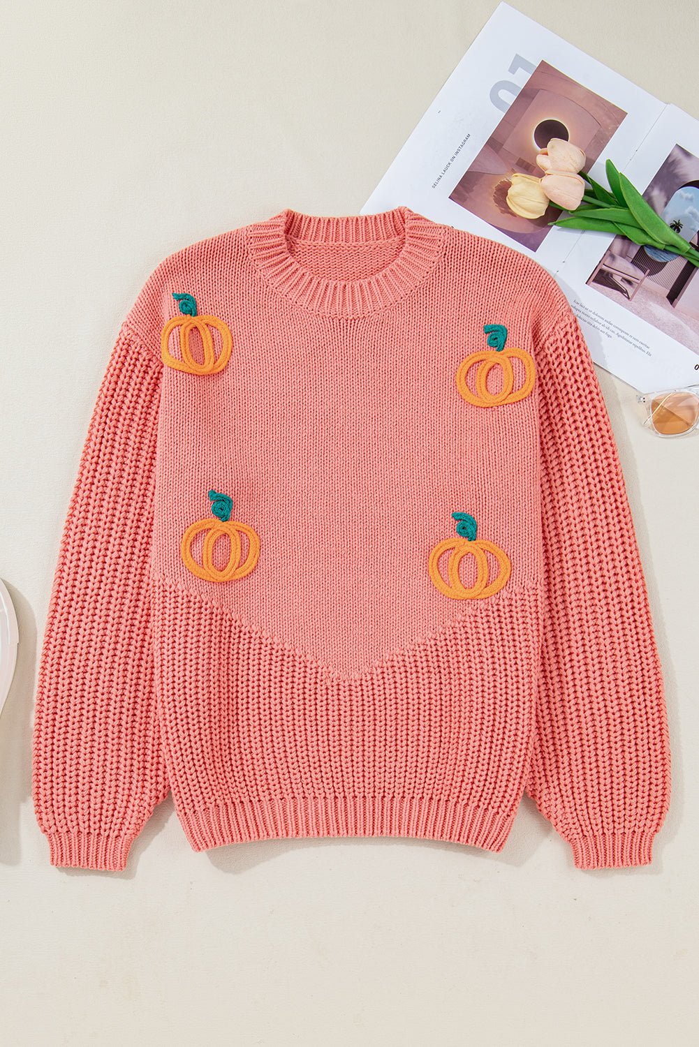 Pumpkin Embroidered Thanksgiving Holiday Sweater - Rooted & Reckless Co.