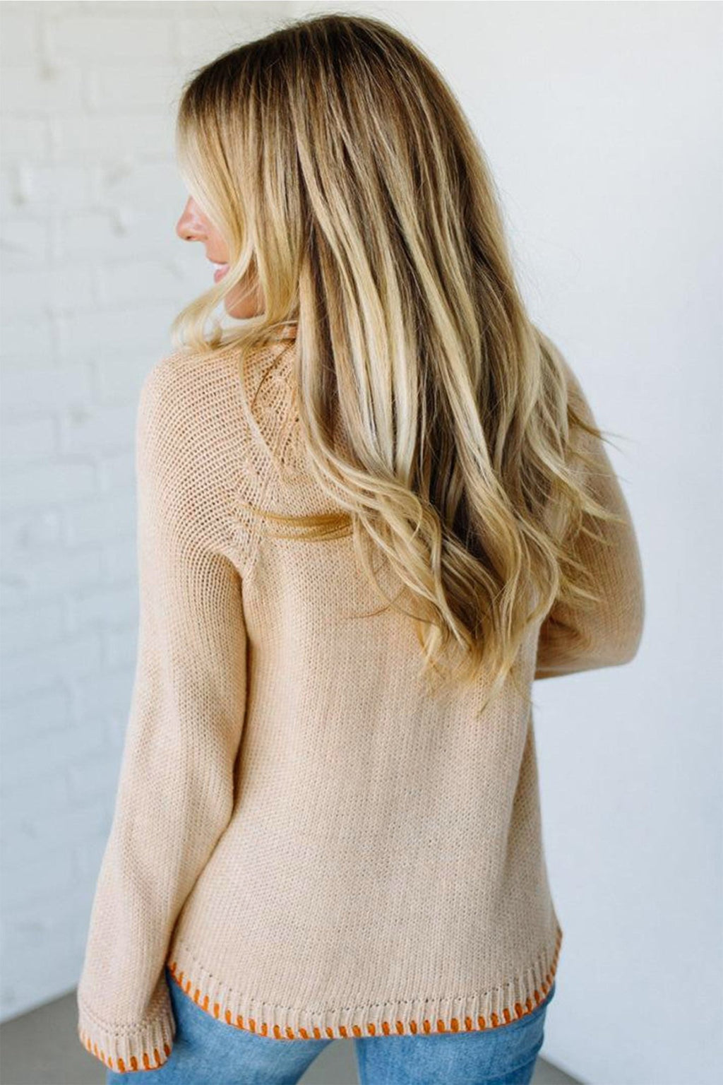 Pumpkin Floral Embroidered Round Neck Sweater - Rooted & Reckless Co.