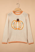 Pumpkin Floral Embroidered Round Neck Sweater - Rooted & Reckless Co.