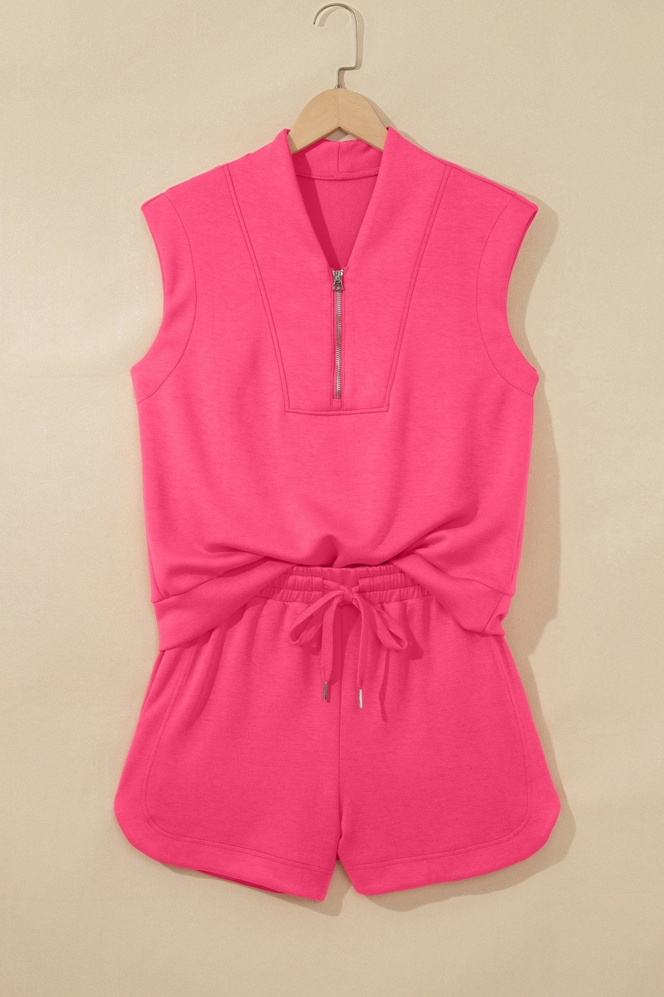Quarter Zip Sleeveless Top & Drawstring Shorts Set - Rooted & Reckless Co.