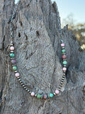 Queen Conch and Round Turquoise Mosaic Beaded Necklace - Rooted & Reckless Co.