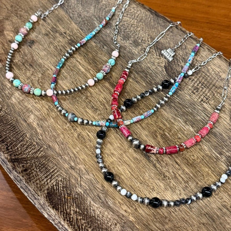Queen Conch and Round Turquoise Mosaic Beaded Necklace - Rooted & Reckless Co.