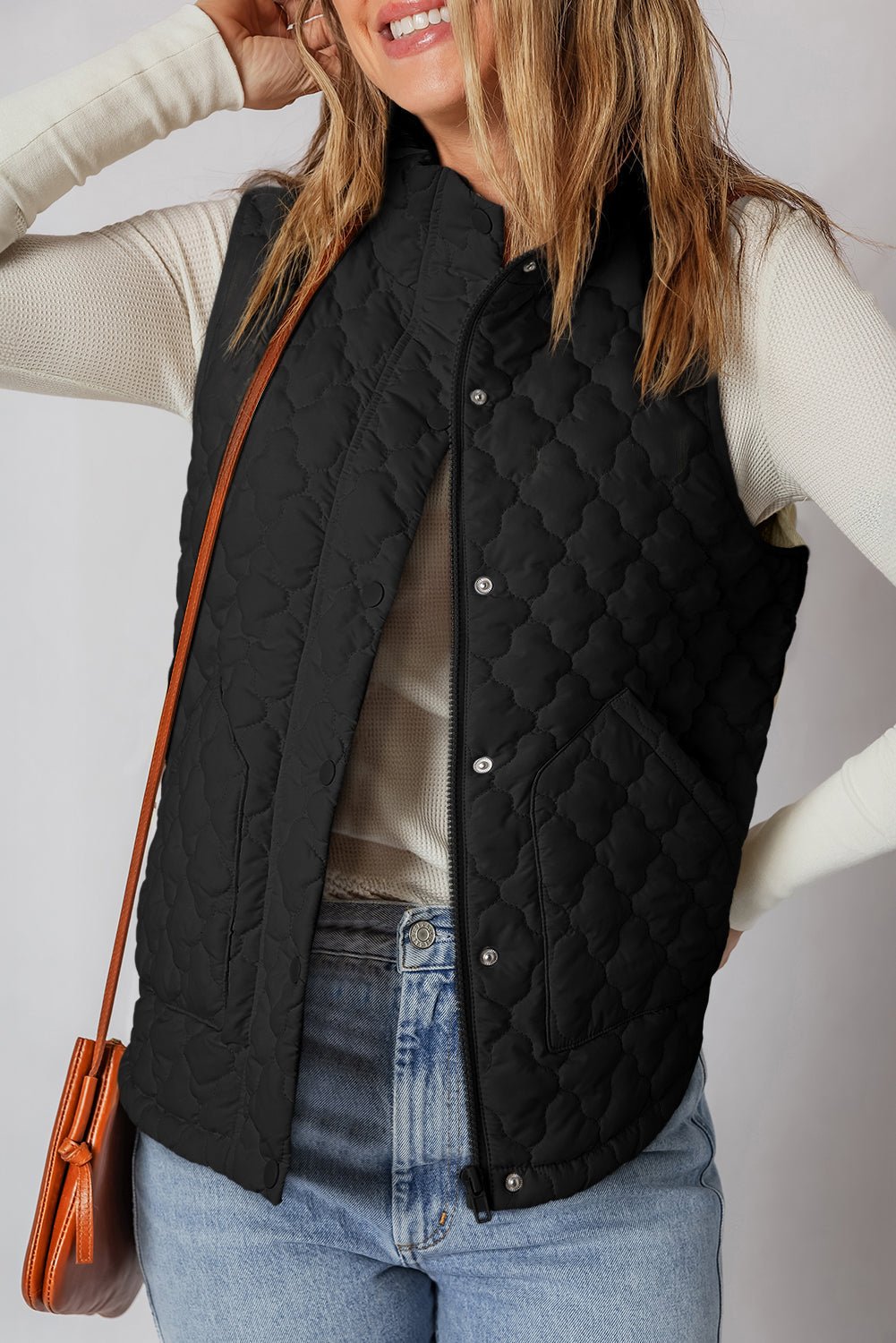 Quilted Zip-Up Snap Button Pocketed Vest - Rooted & Reckless Co.