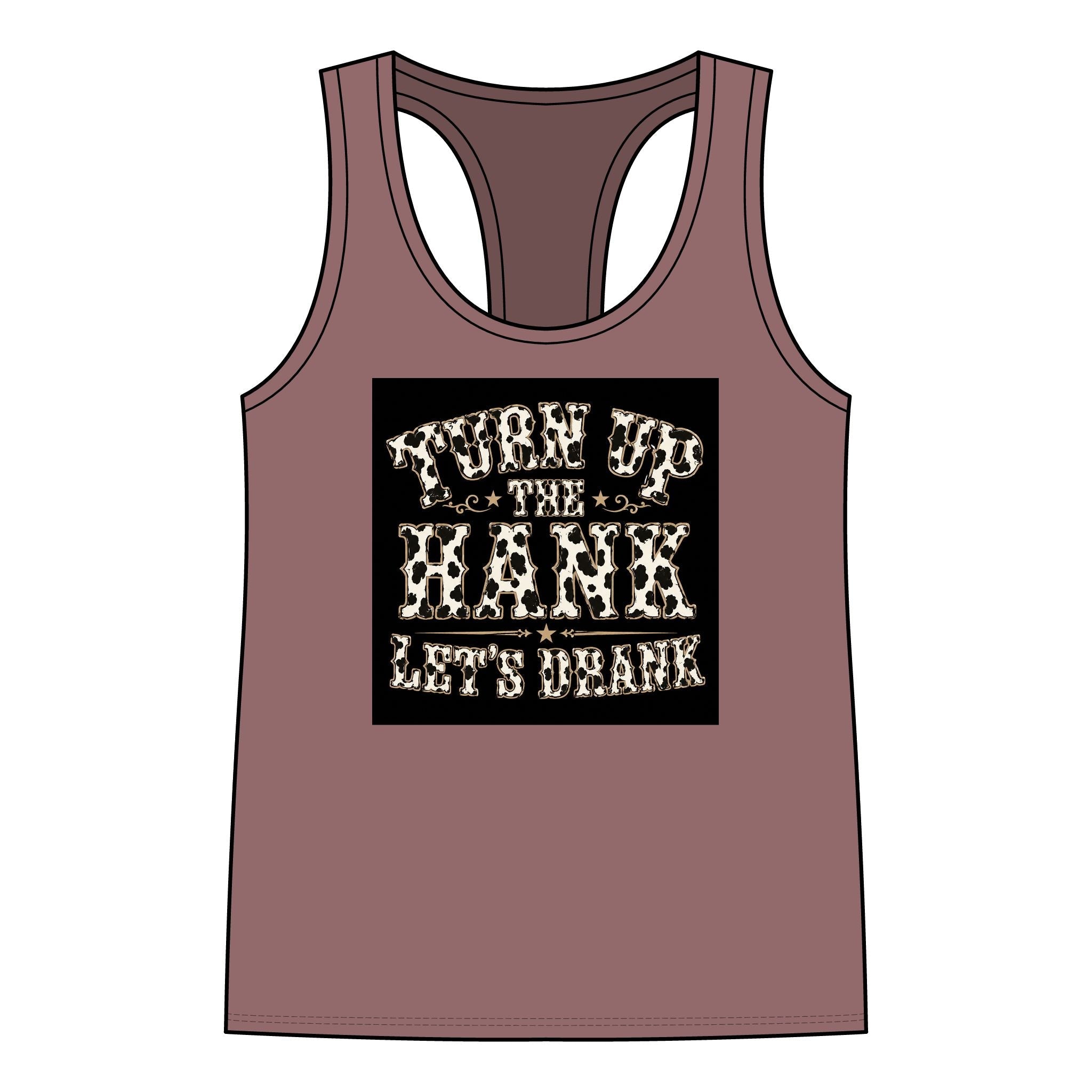Racerback Tank — "Turn Up The Hank, Let's Drank" Leopard Print Graphic - Rooted & Reckless Co.