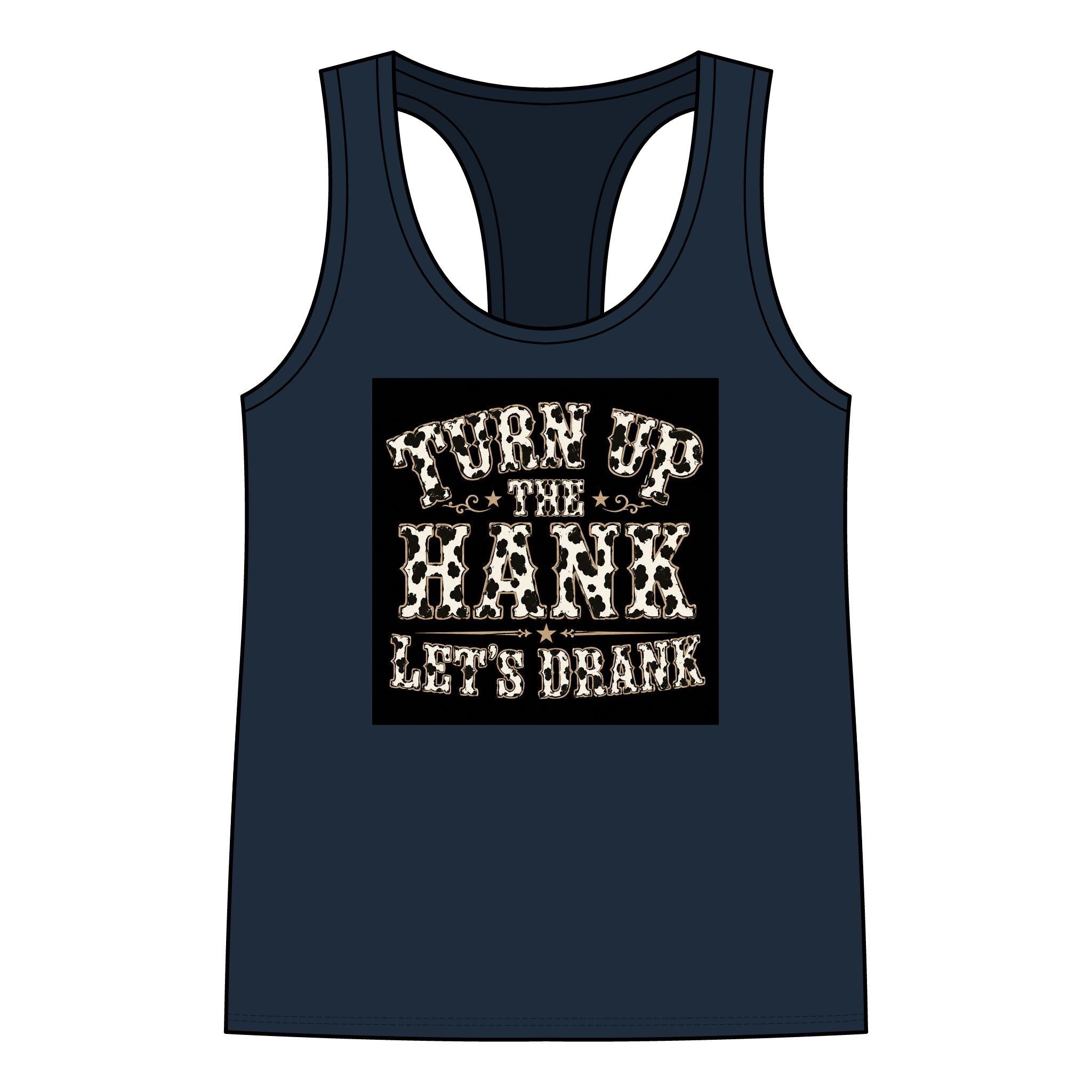 Racerback Tank — "Turn Up The Hank, Let's Drank" Leopard Print Graphic - Rooted & Reckless Co.