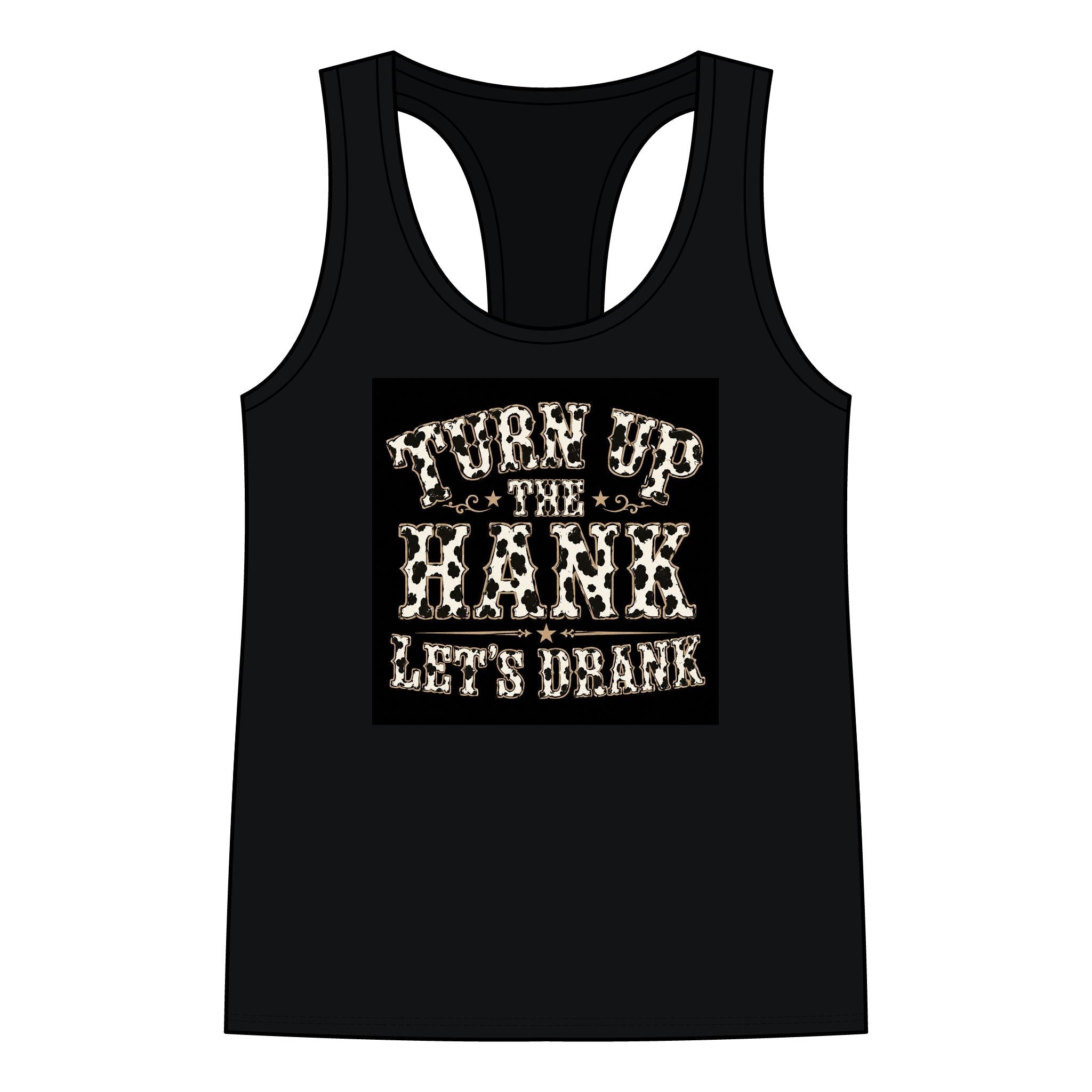 Racerback Tank — "Turn Up The Hank, Let's Drank" Leopard Print Graphic - Rooted & Reckless Co.