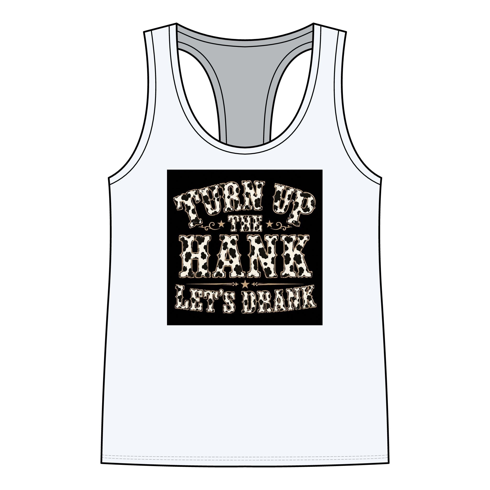 Racerback Tank — "Turn Up The Hank, Let's Drank" Leopard Print Graphic - Rooted & Reckless Co.