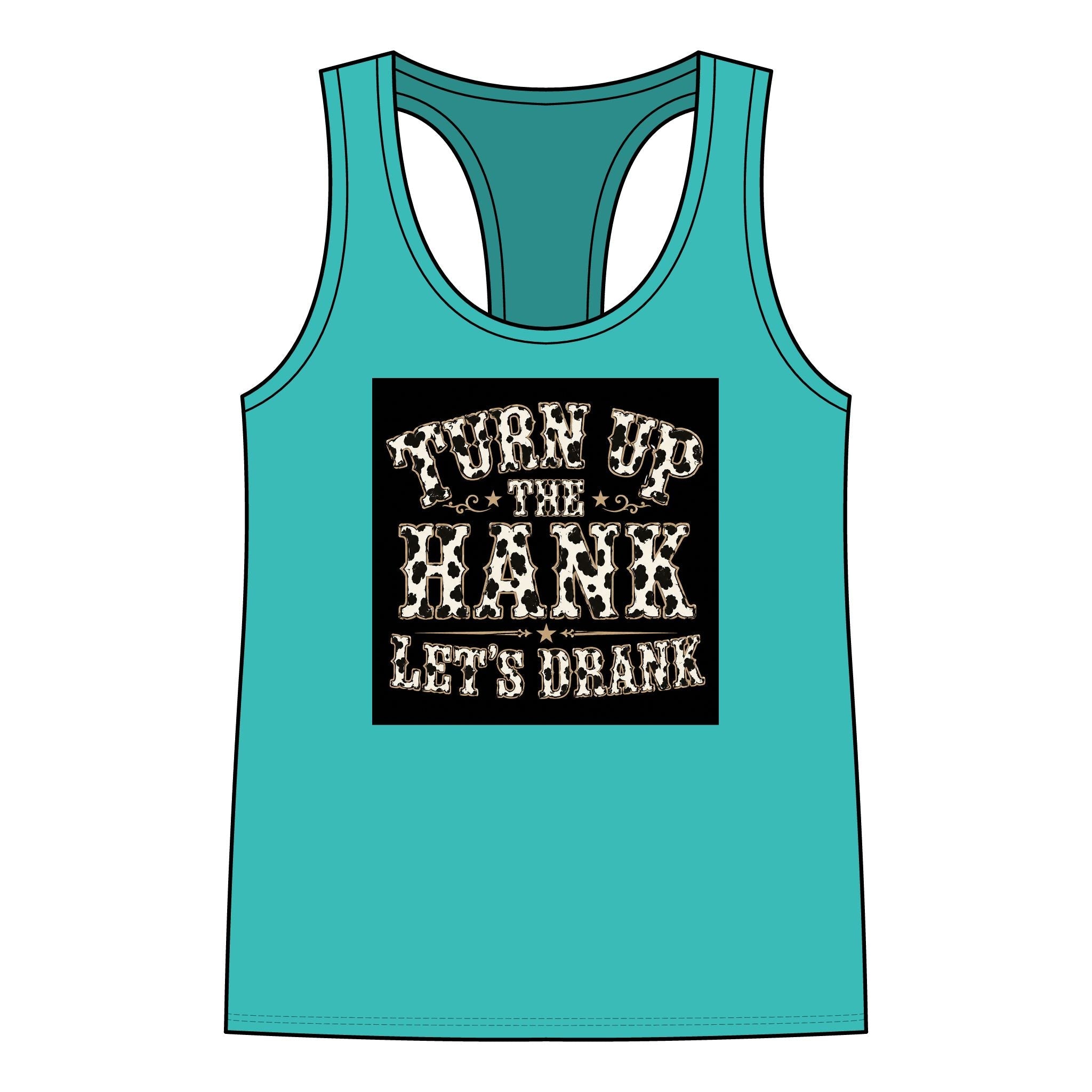 Racerback Tank — "Turn Up The Hank, Let's Drank" Leopard Print Graphic - Rooted & Reckless Co.