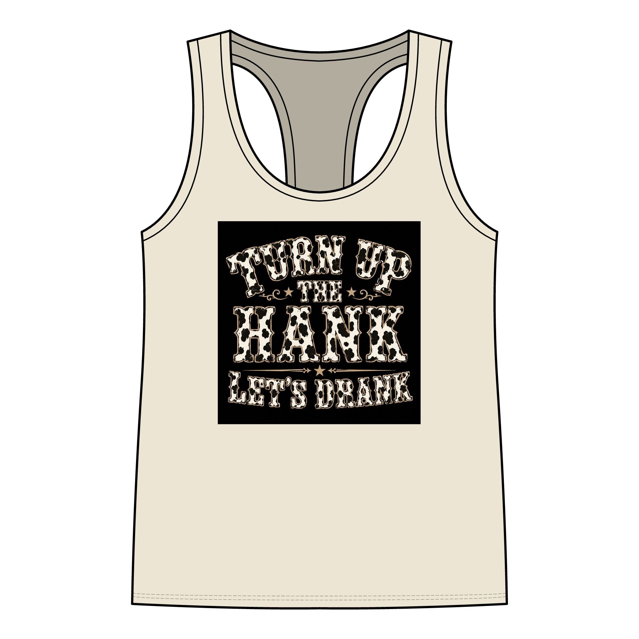 Racerback Tank — "Turn Up The Hank, Let's Drank" Leopard Print Graphic - Rooted & Reckless Co.