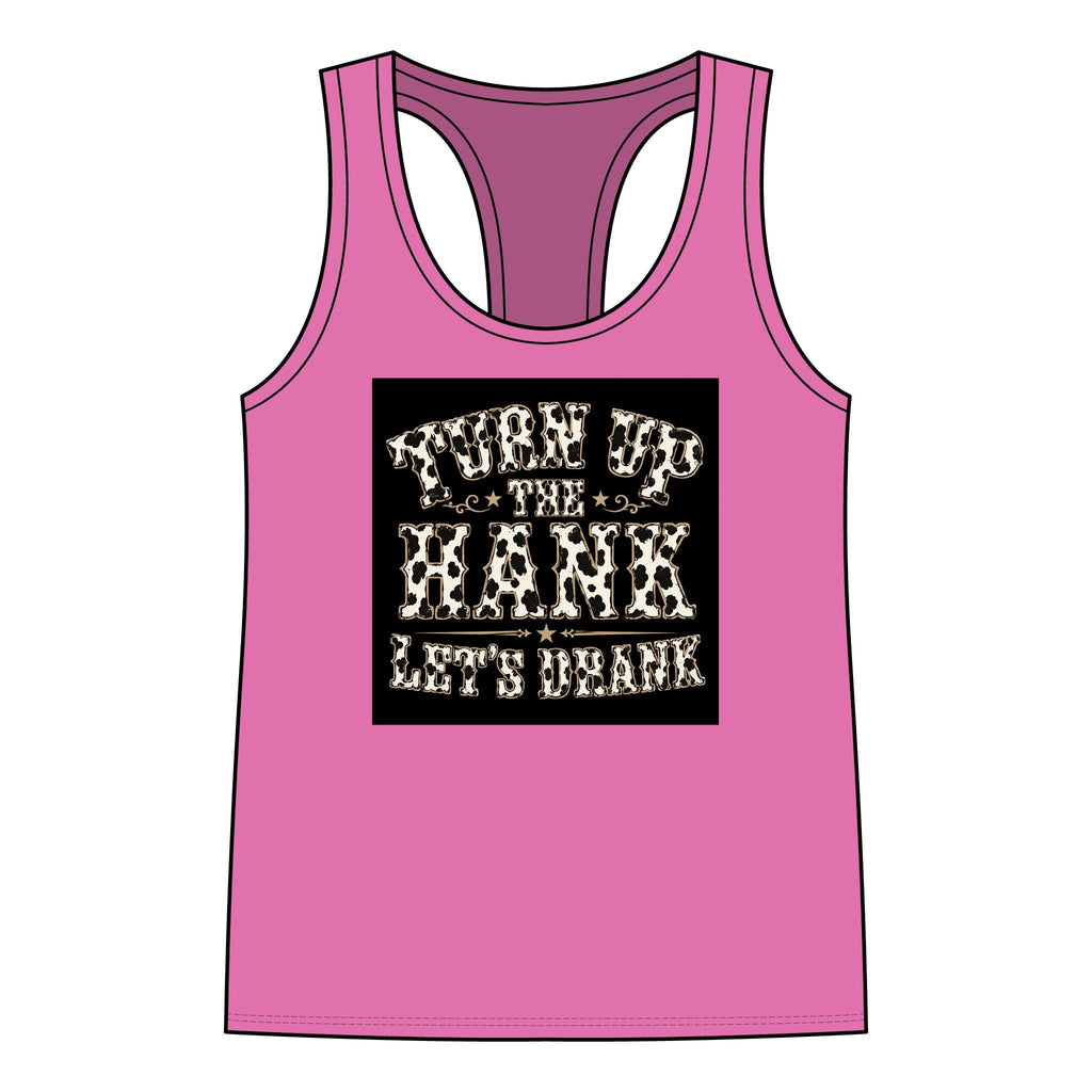 Racerback Tank — "Turn Up The Hank, Let's Drank" Leopard Print Graphic - Rooted & Reckless Co.