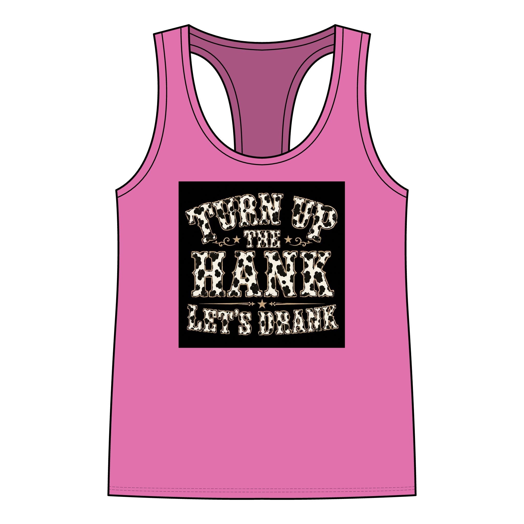Racerback Tank — "Turn Up The Hank, Let's Drank" Leopard Print Graphic - Rooted & Reckless Co.