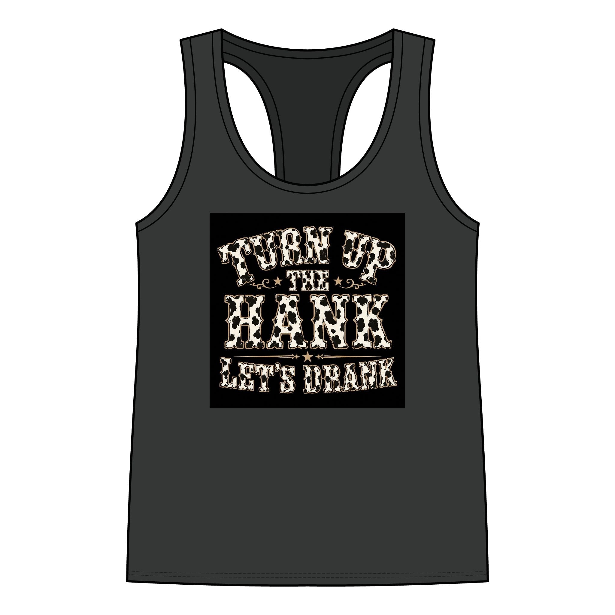 Racerback Tank — "Turn Up The Hank, Let's Drank" Leopard Print Graphic - Rooted & Reckless Co.
