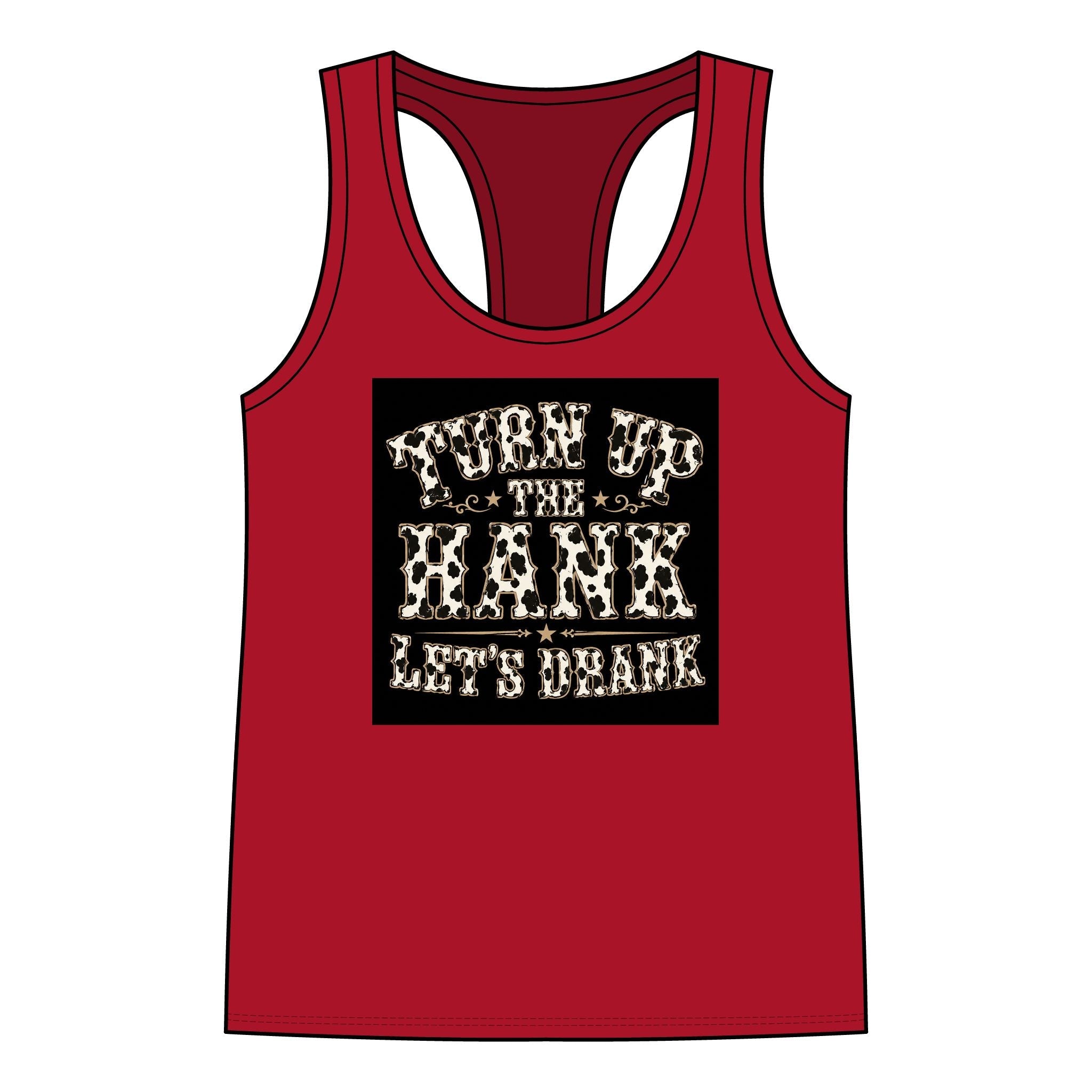 Racerback Tank — "Turn Up The Hank, Let's Drank" Leopard Print Graphic - Rooted & Reckless Co.