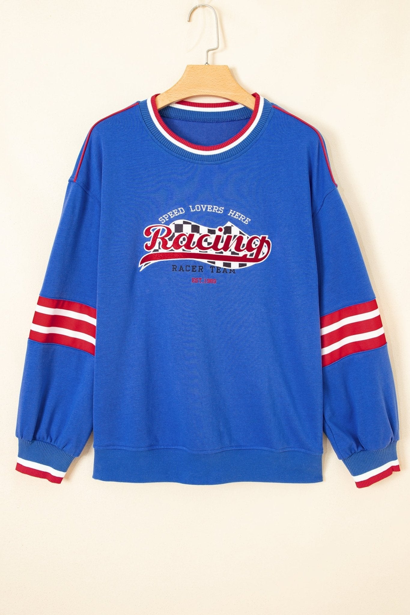 Racing Graphic Embroidered Patch Long Sleeve Sweatshirt - Rooted & Reckless Co.