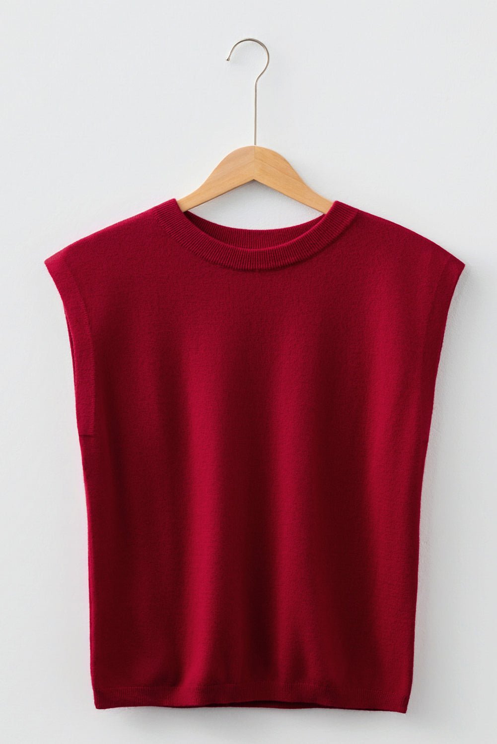 Racing Red Solid Color Crew Neck Knit Cap Sleeve Sweater - Rooted & Reckless Co.