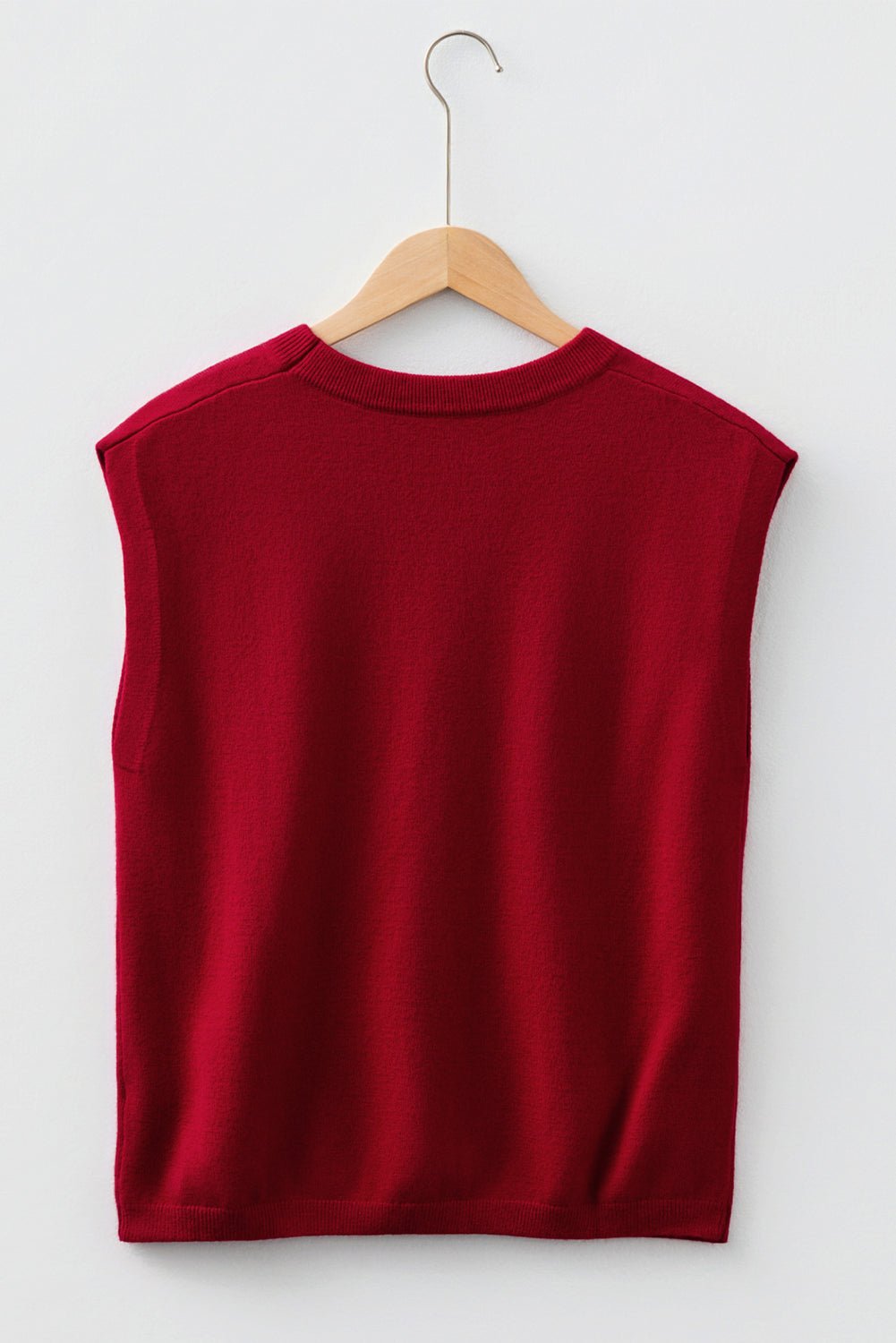 Racing Red Solid Color Crew Neck Knit Cap Sleeve Sweater - Rooted & Reckless Co.