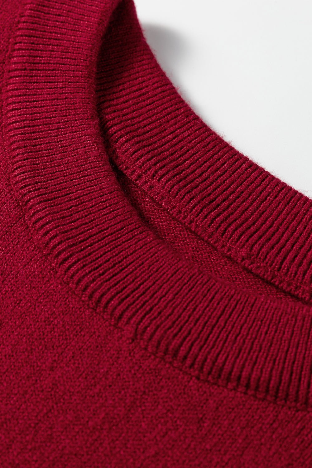 Racing Red Solid Color Crew Neck Knit Cap Sleeve Sweater - Rooted & Reckless Co.