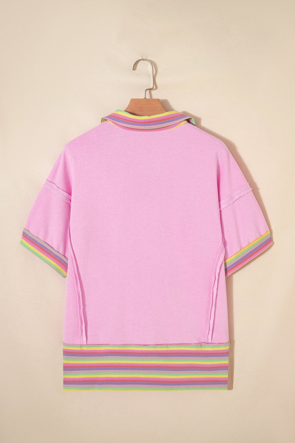 Rainbow Stripe Ribbed Patchwork Oversize Polo Tee - Rooted & Reckless Co.
