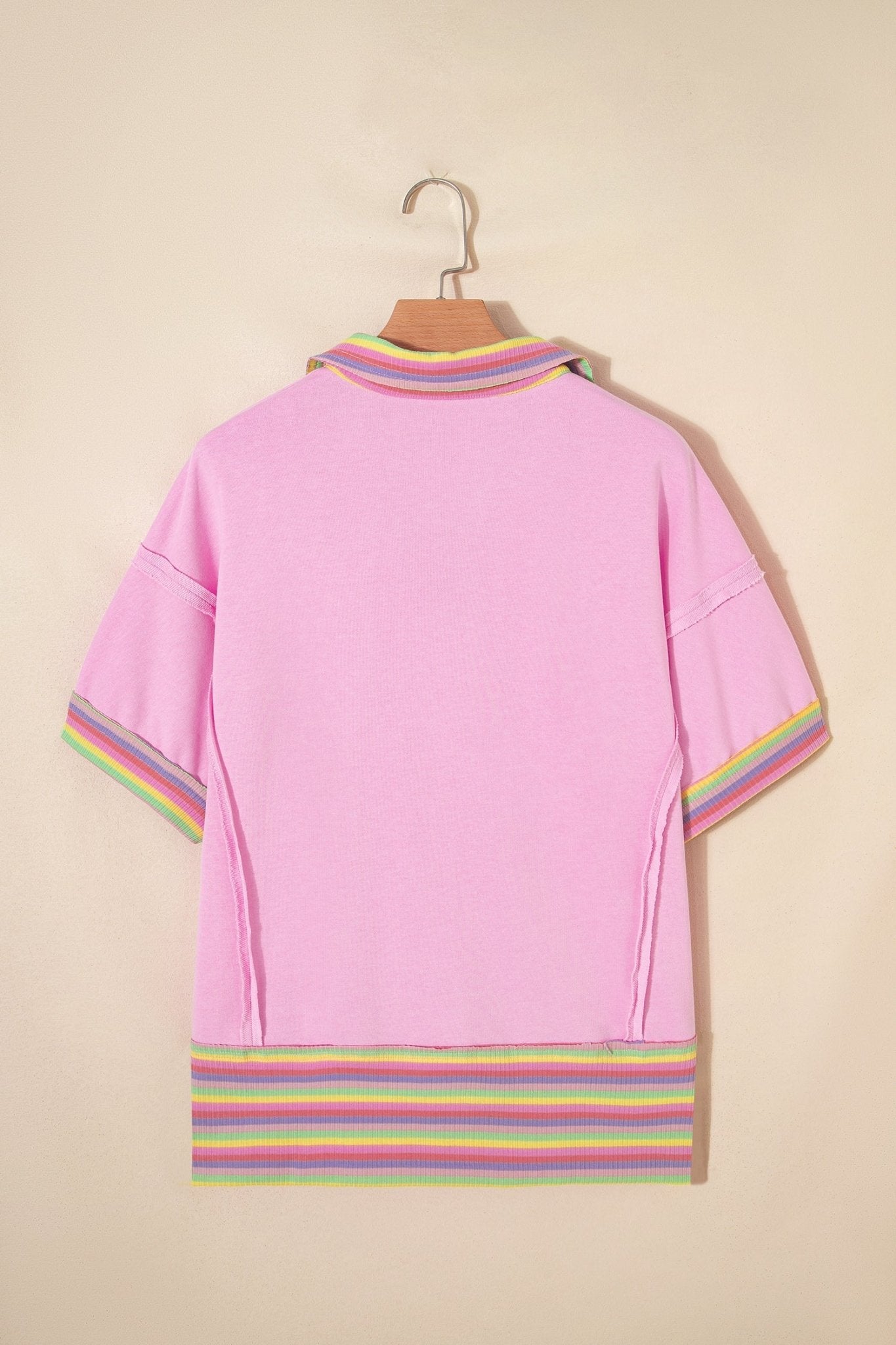 Rainbow Stripe Ribbed Patchwork Oversize Polo Tee - Rooted & Reckless Co.