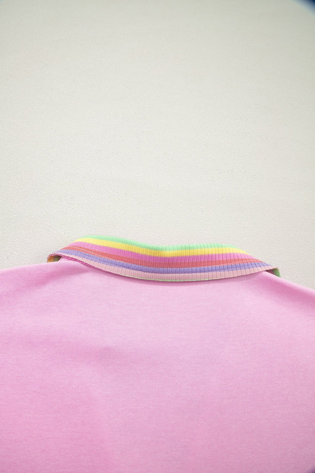 Rainbow Stripe Ribbed Patchwork Oversize Polo Tee - Rooted & Reckless Co.