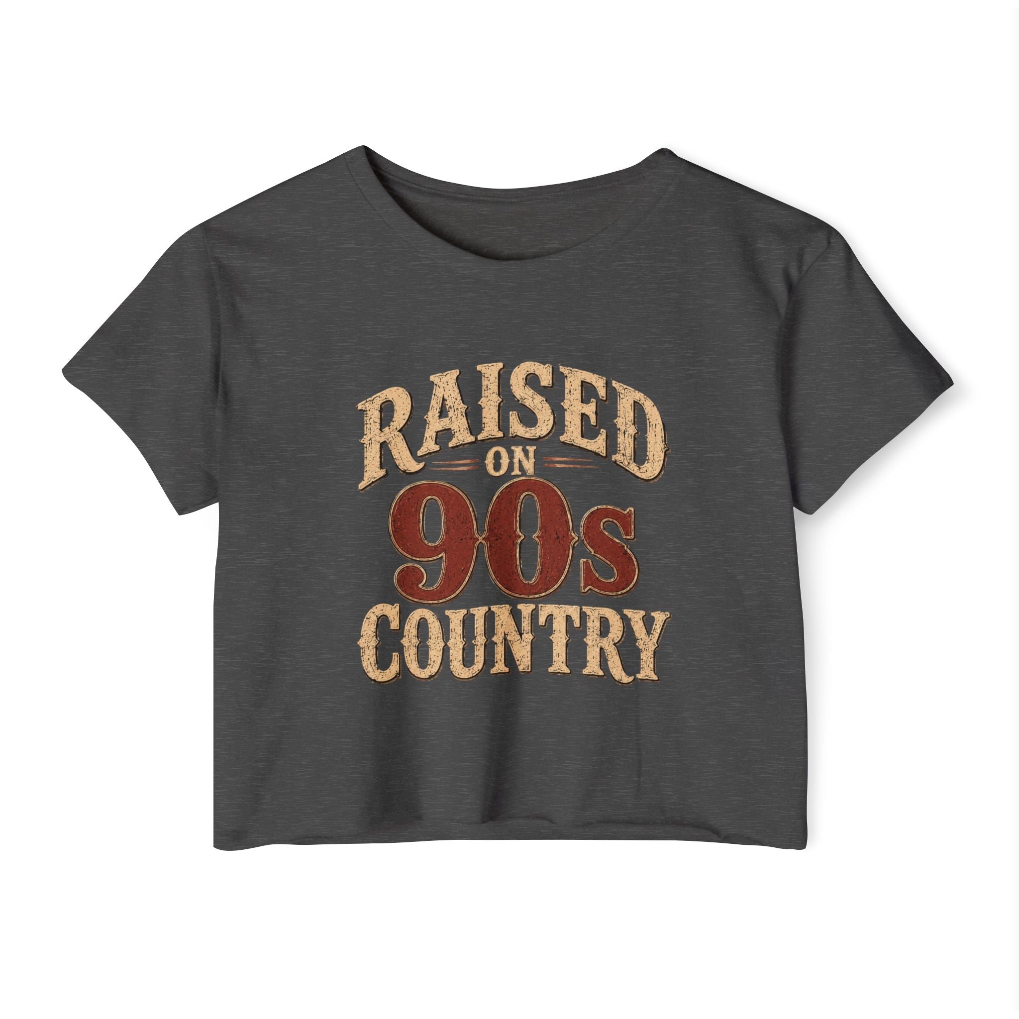 Raised on 90s Country Crop Top — Women's Festival Graphic Tee - Rooted & Reckless Co.