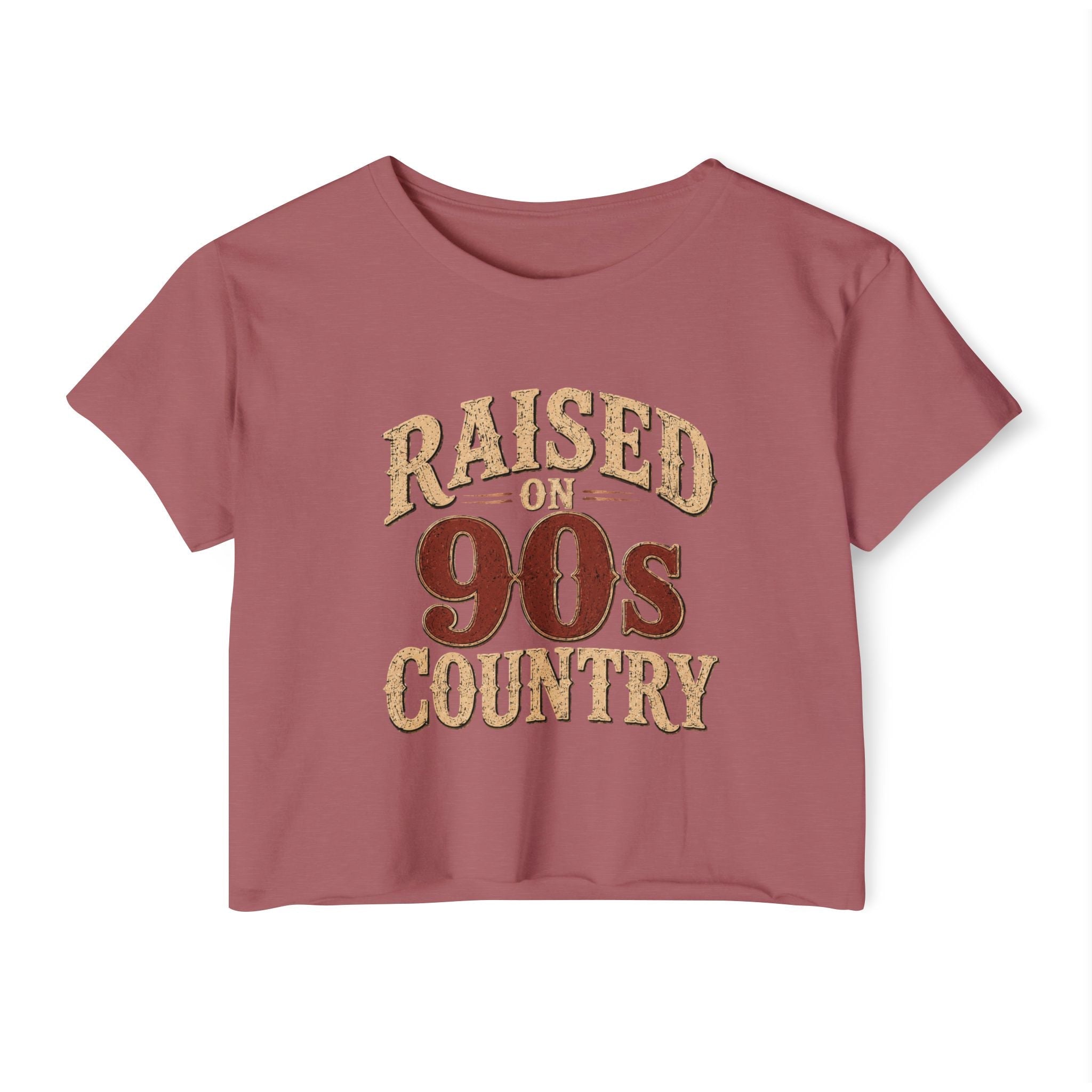 Raised on 90s Country Crop Top — Women's Festival Graphic Tee - Rooted & Reckless Co.