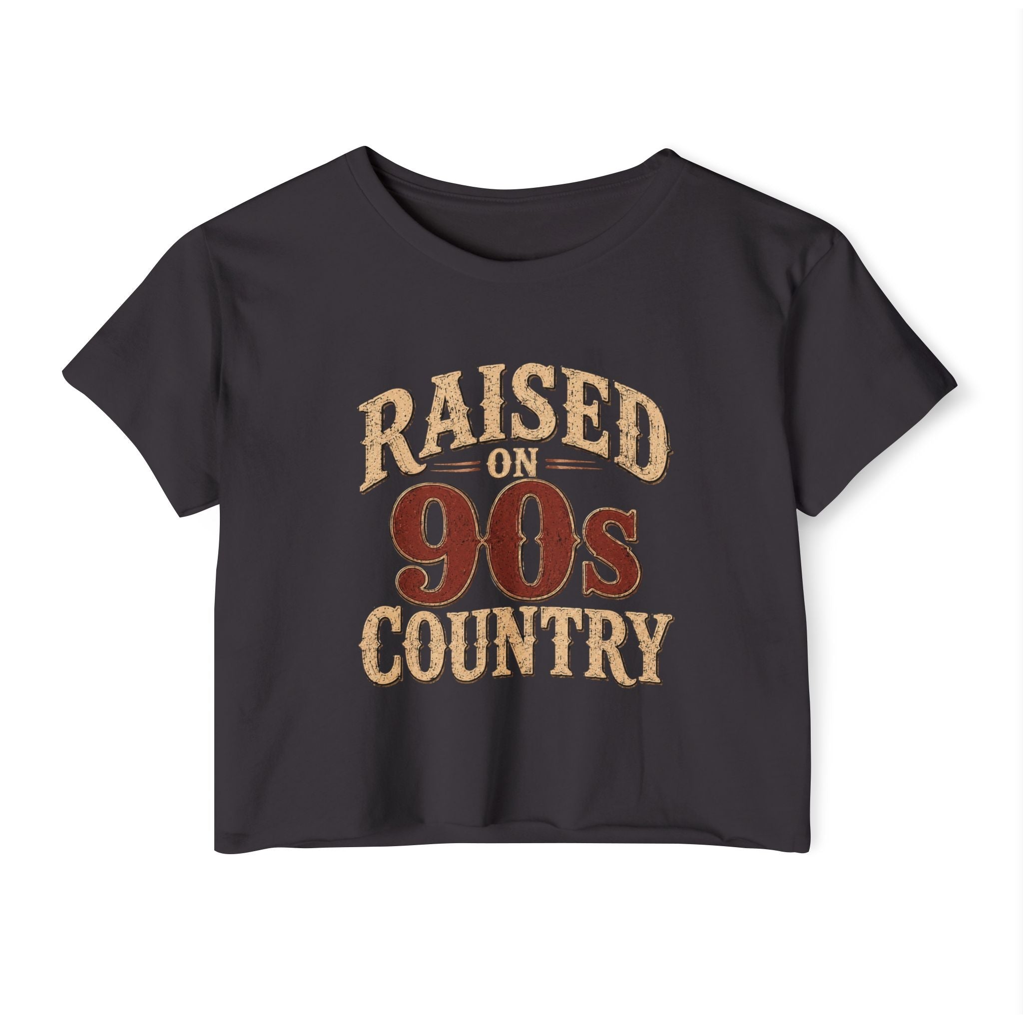 Raised on 90s Country Crop Top — Women's Festival Graphic Tee - Rooted & Reckless Co.
