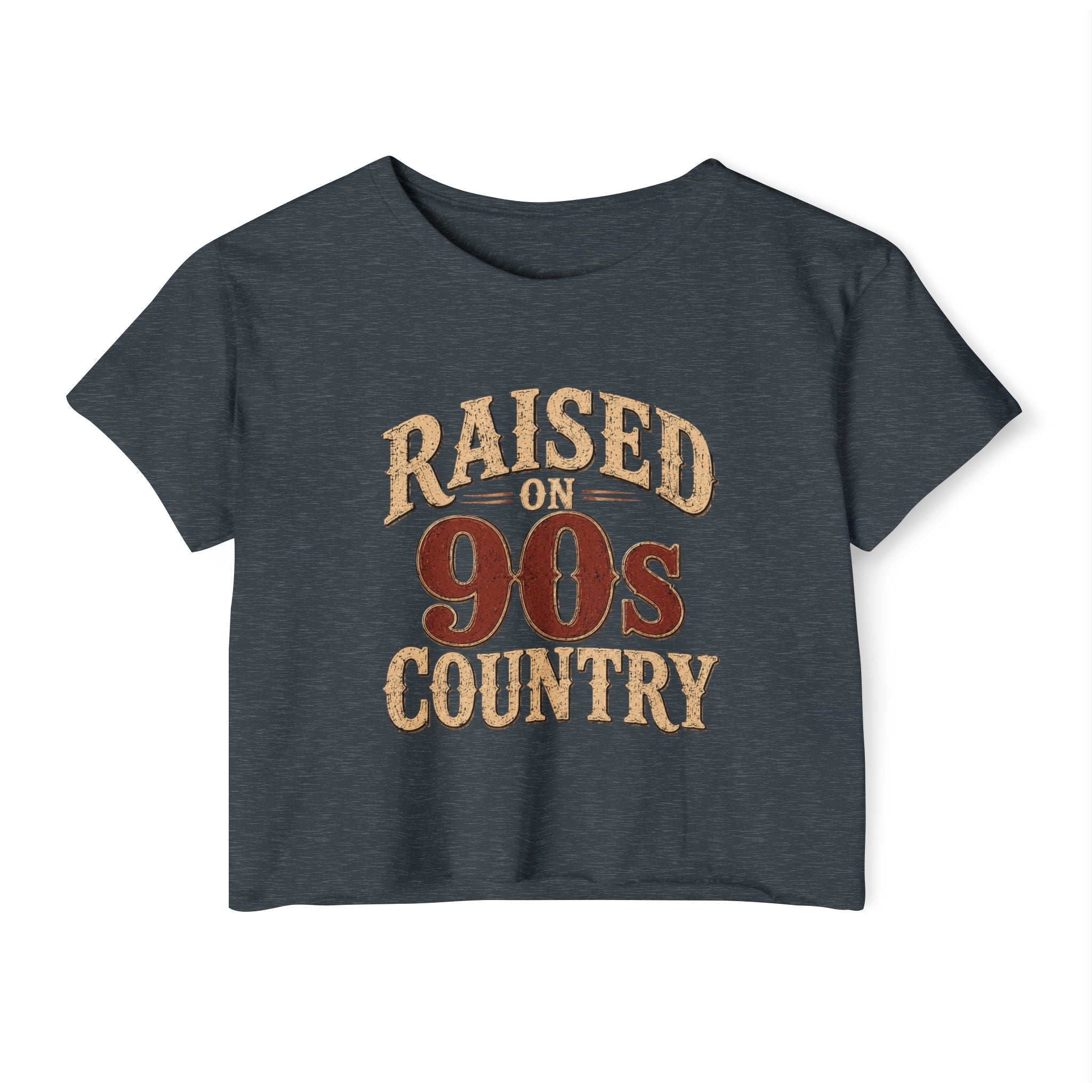 Raised on 90s Country Crop Top — Women's Festival Graphic Tee - Rooted & Reckless Co.