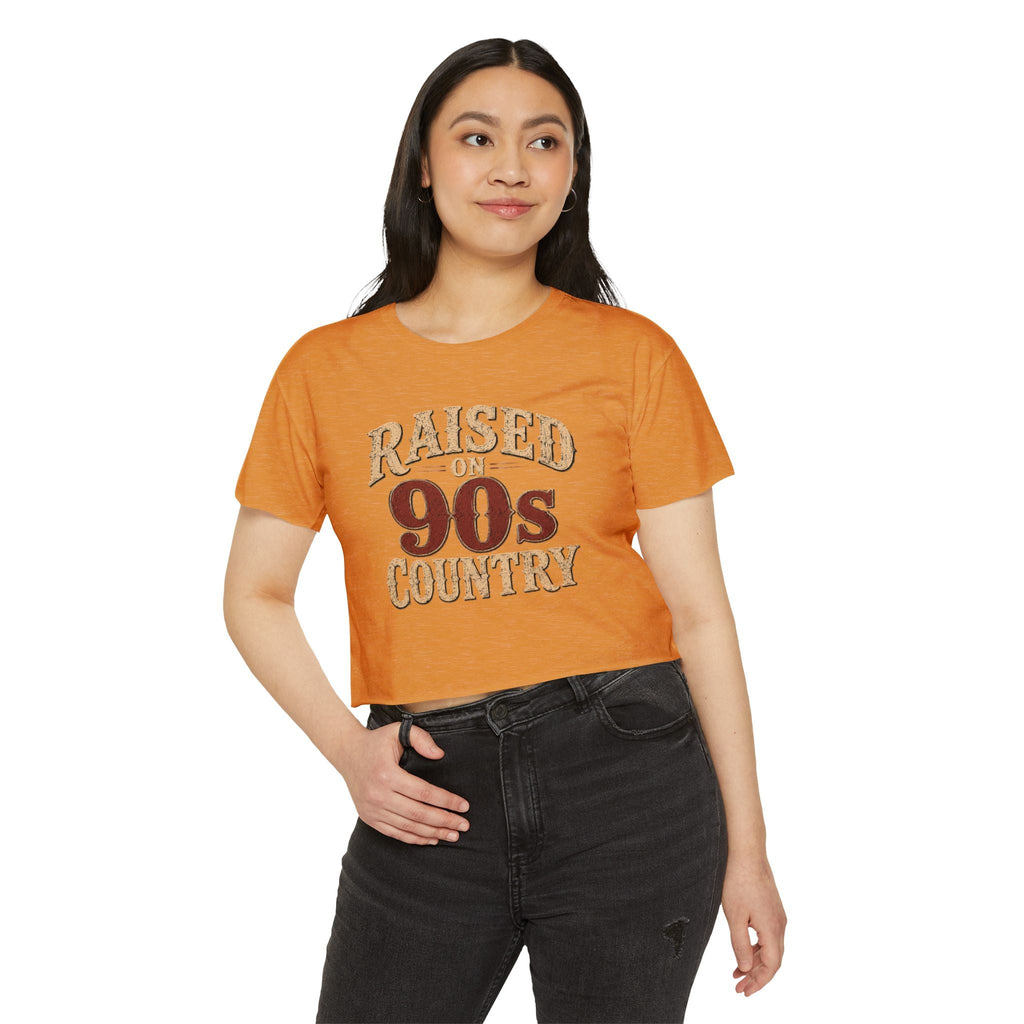 Raised on 90s Country Crop Top — Women's Festival Graphic Tee - Rooted & Reckless Co.