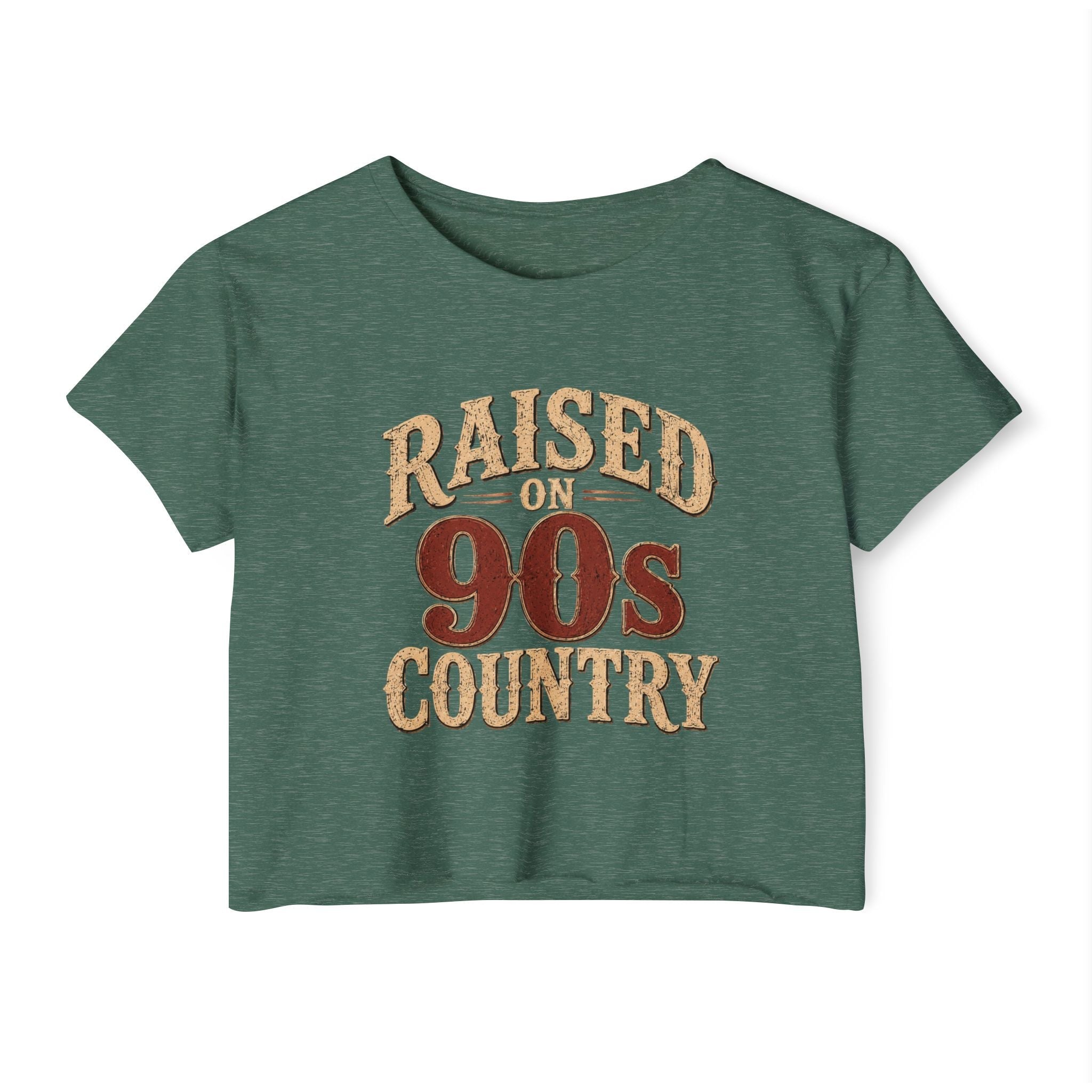 Raised on 90s Country Crop Top — Women's Festival Graphic Tee - Rooted & Reckless Co.