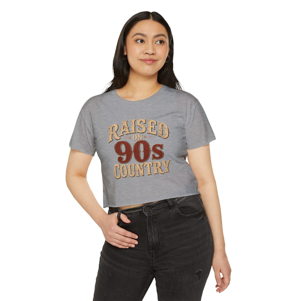 Raised on 90s Country Crop Top — Women's Festival Graphic Tee - Rooted & Reckless Co.