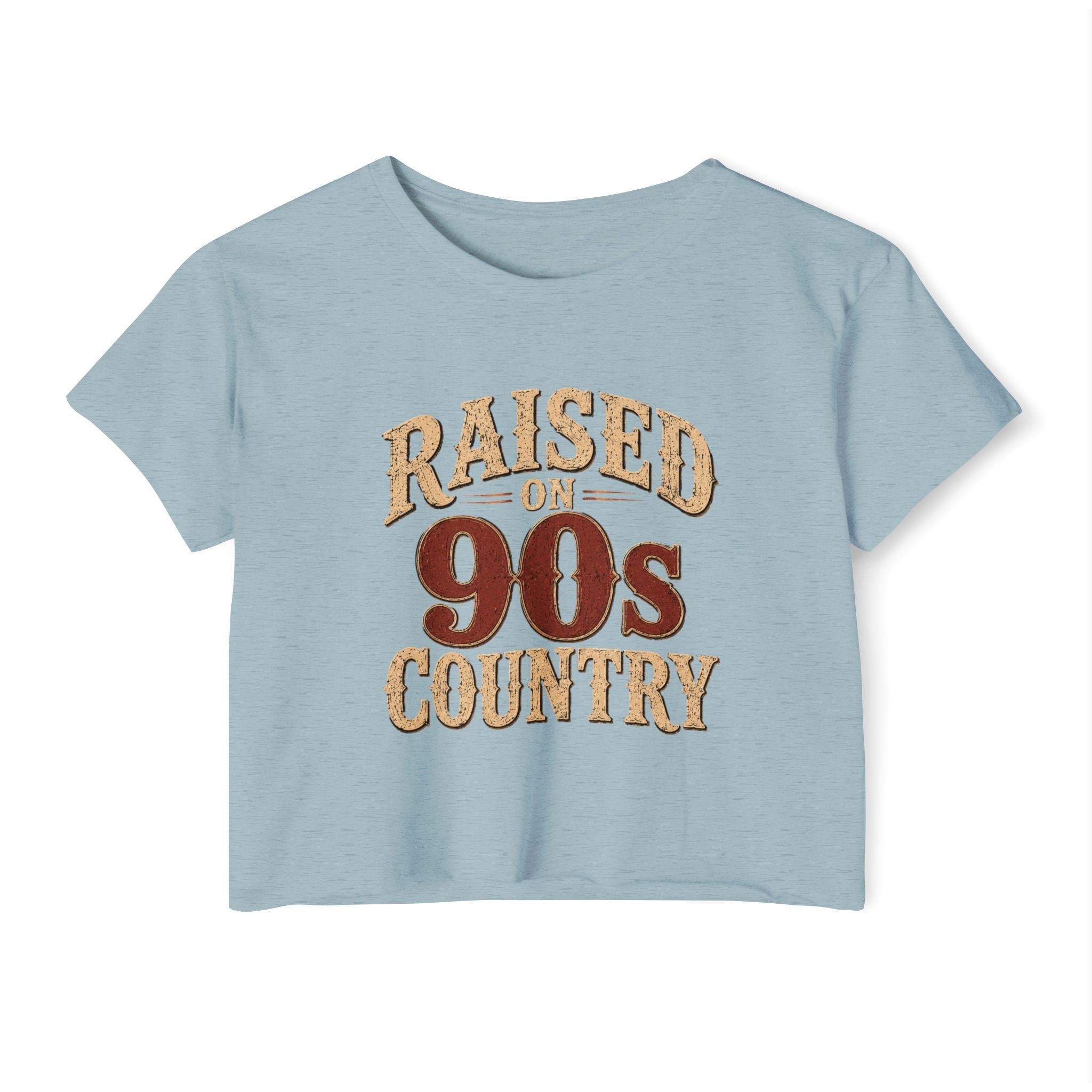 Raised on 90s Country Crop Top — Women's Festival Graphic Tee - Rooted & Reckless Co.