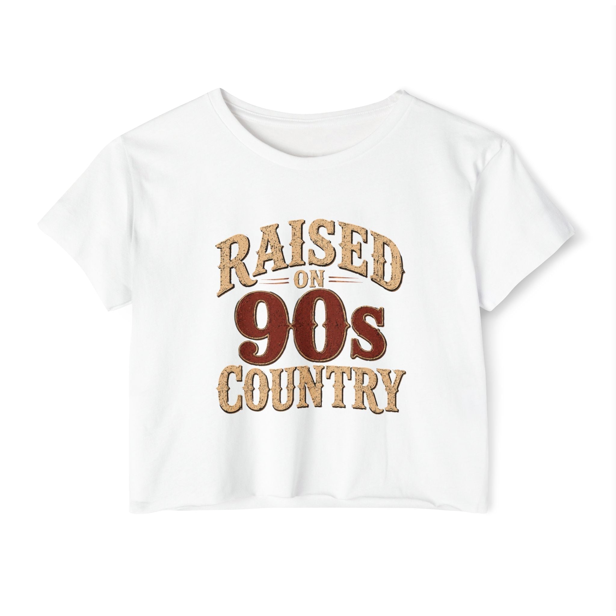 Raised on 90s Country Crop Top — Women's Festival Graphic Tee - Rooted & Reckless Co.