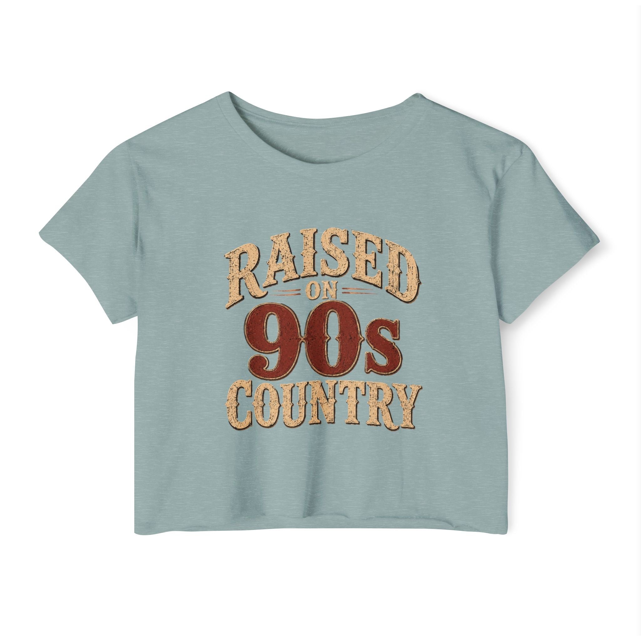 Raised on 90s Country Crop Top — Women's Festival Graphic Tee - Rooted & Reckless Co.