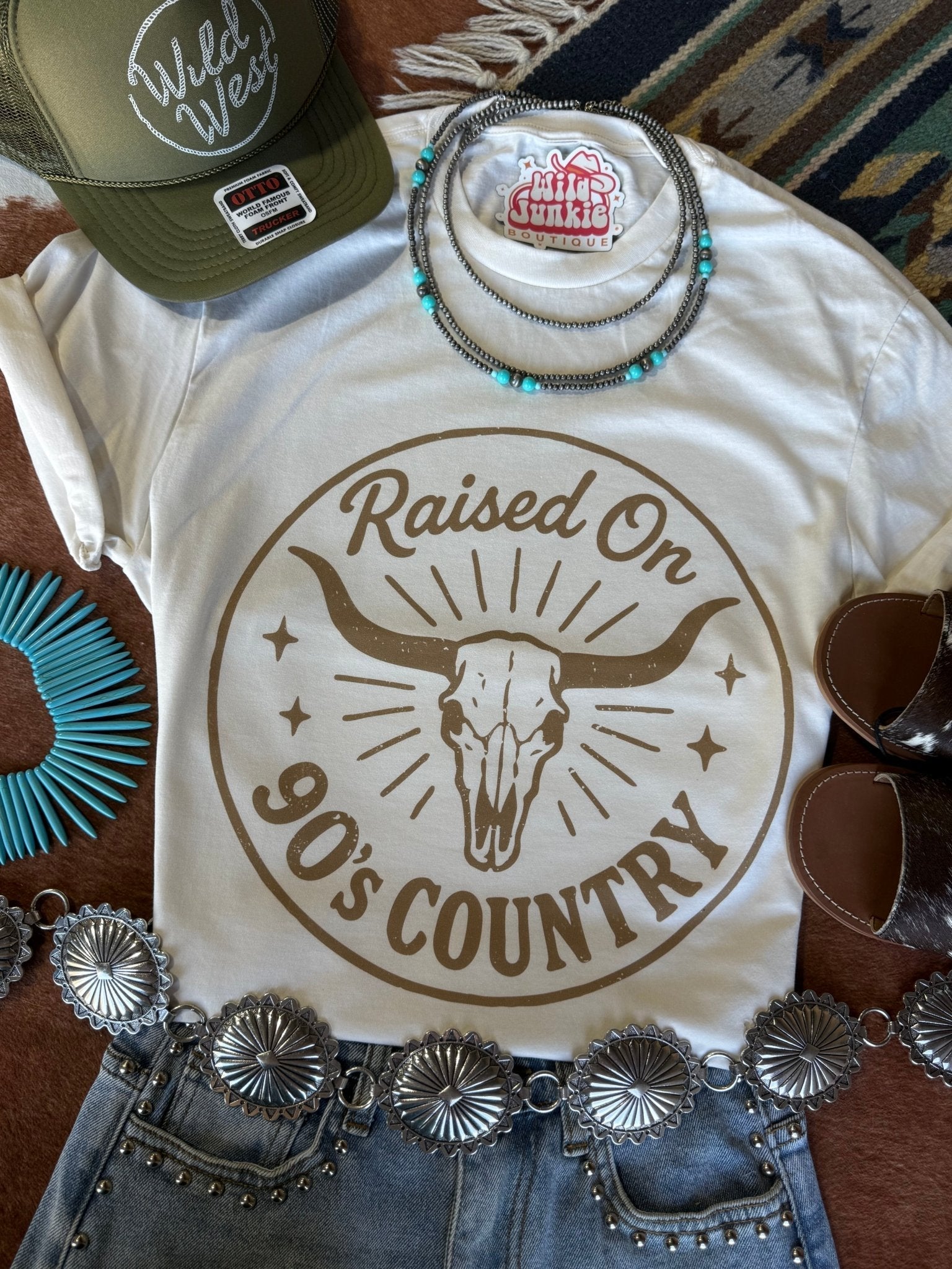 Raised On 90's Country Steer Skull Graphic Tee - Rooted & Reckless Co.