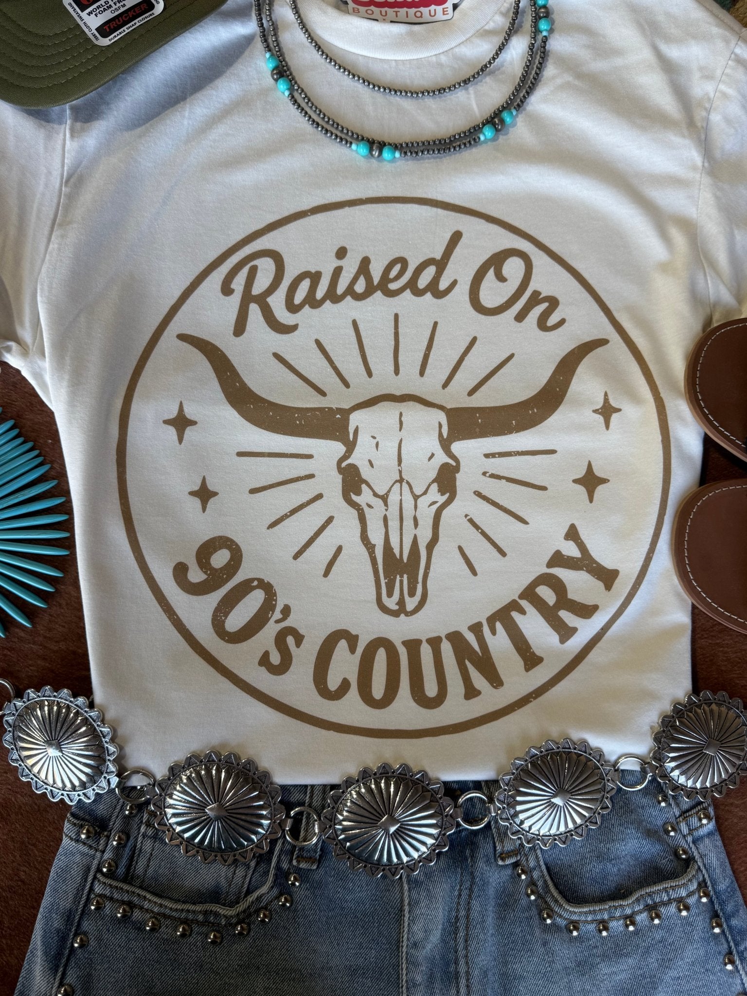 Raised On 90's Country Steer Skull Graphic Tee - Rooted & Reckless Co.