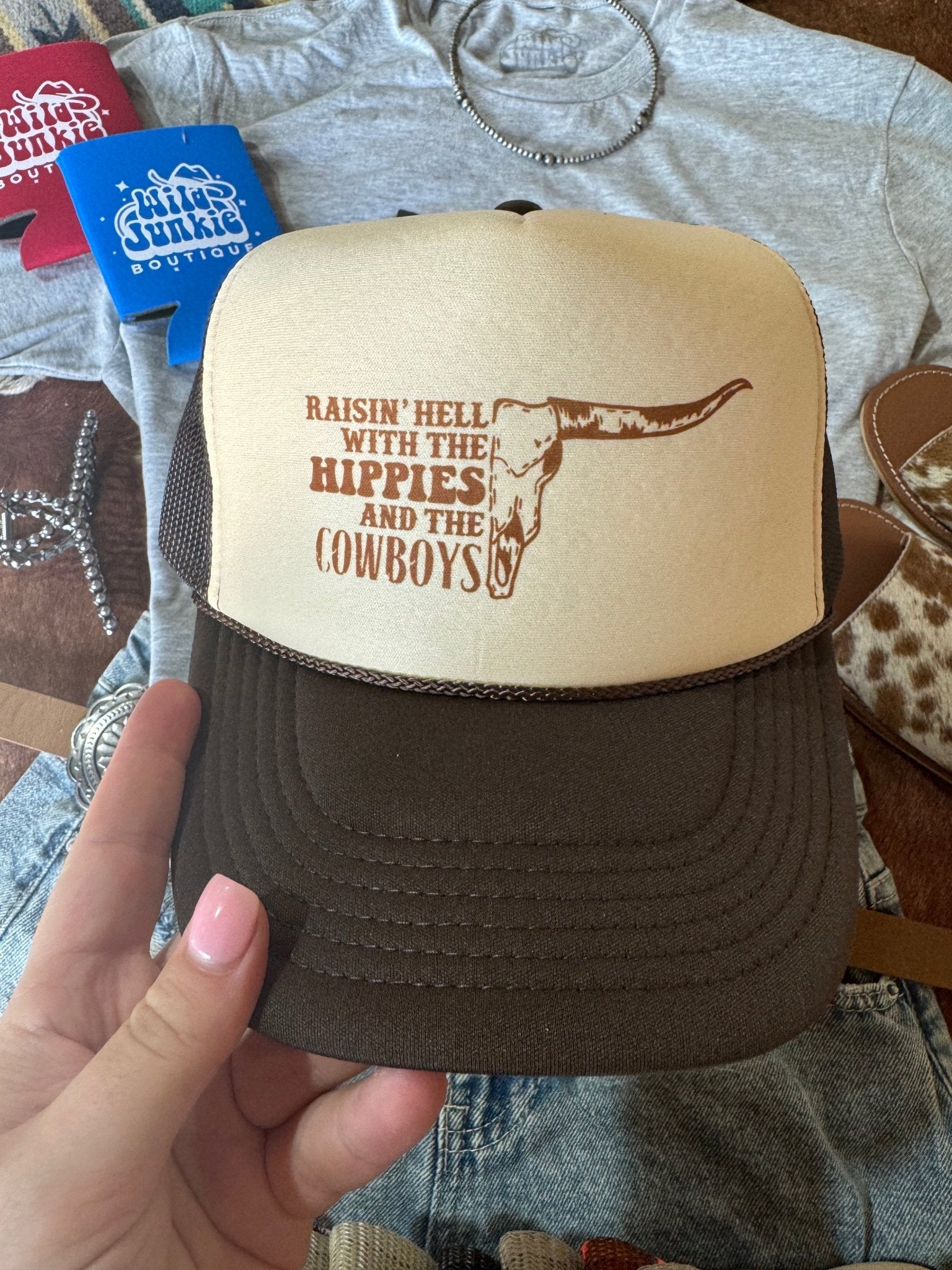 Raisin' Hell With Hippies & Cowboys Trucker Hat - Rooted & Reckless Co.