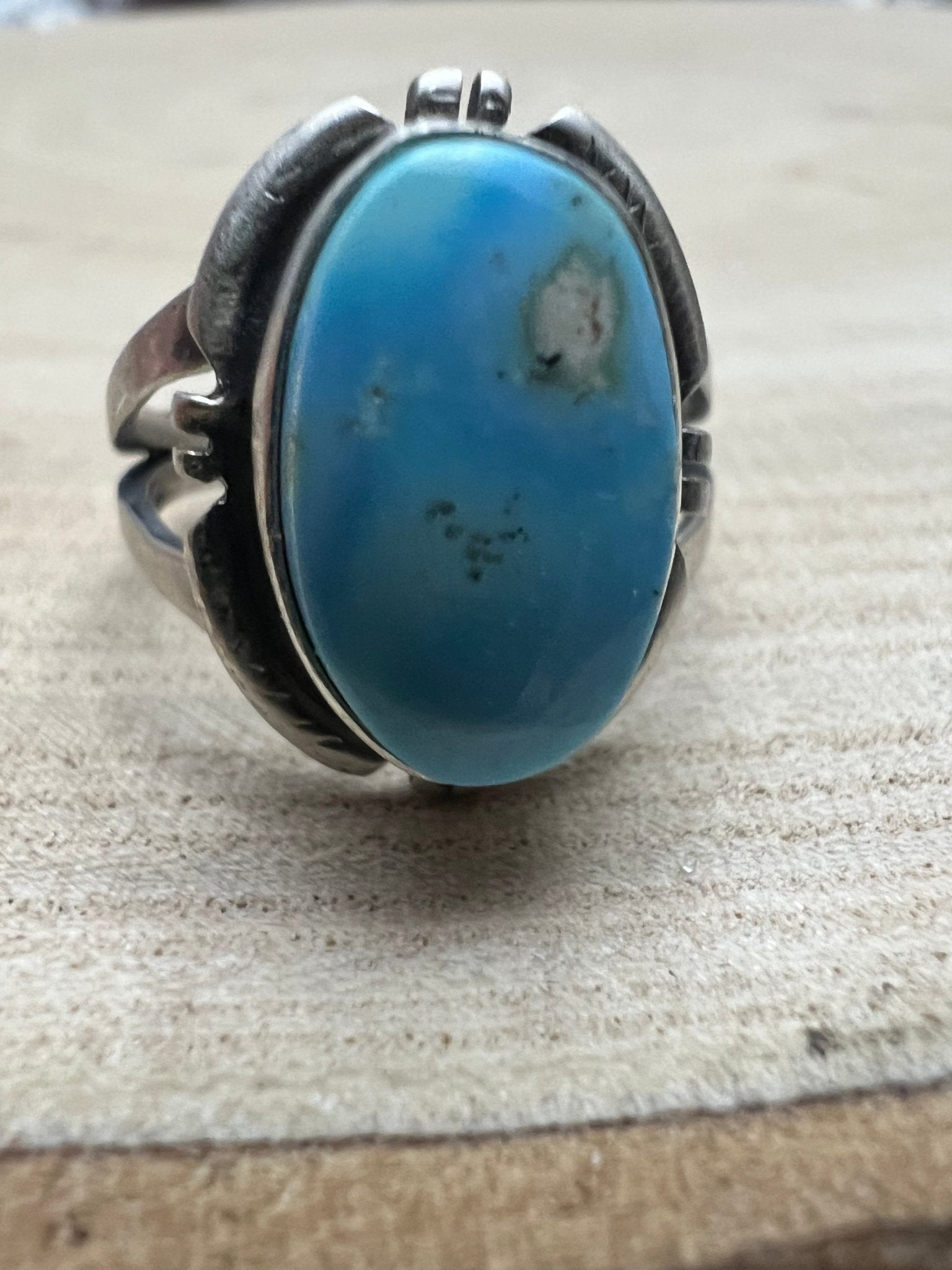 Randy Billy Navajo Sterling Silver Ring with Golden Hills Turquoise — Size 9 (Hallmark RB + Sterling) - Rooted & Reckless Co.